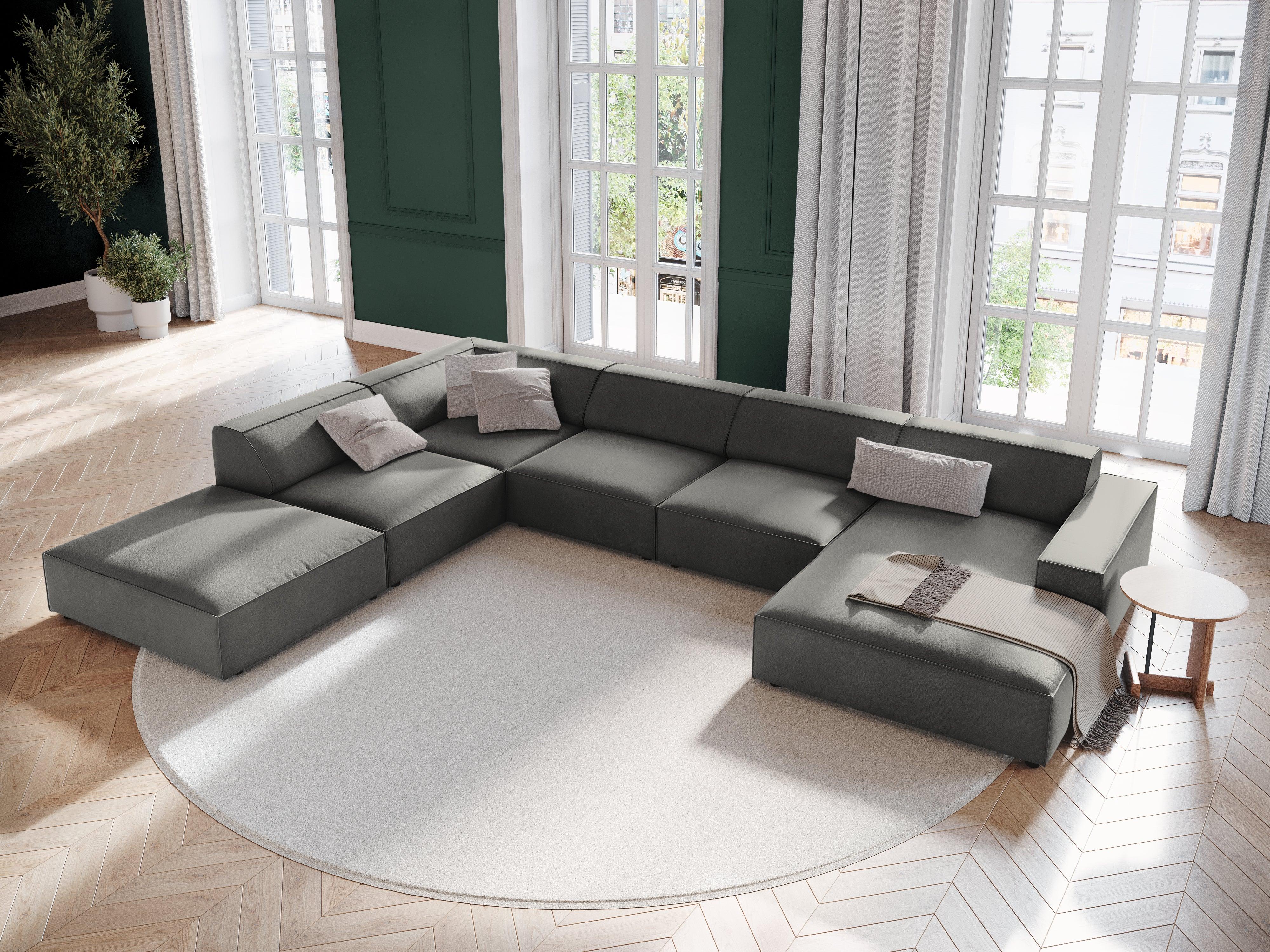 Sofa panoramiczna aksamitna lewostronna JODIE jasnoszary Micadoni Eye on Design