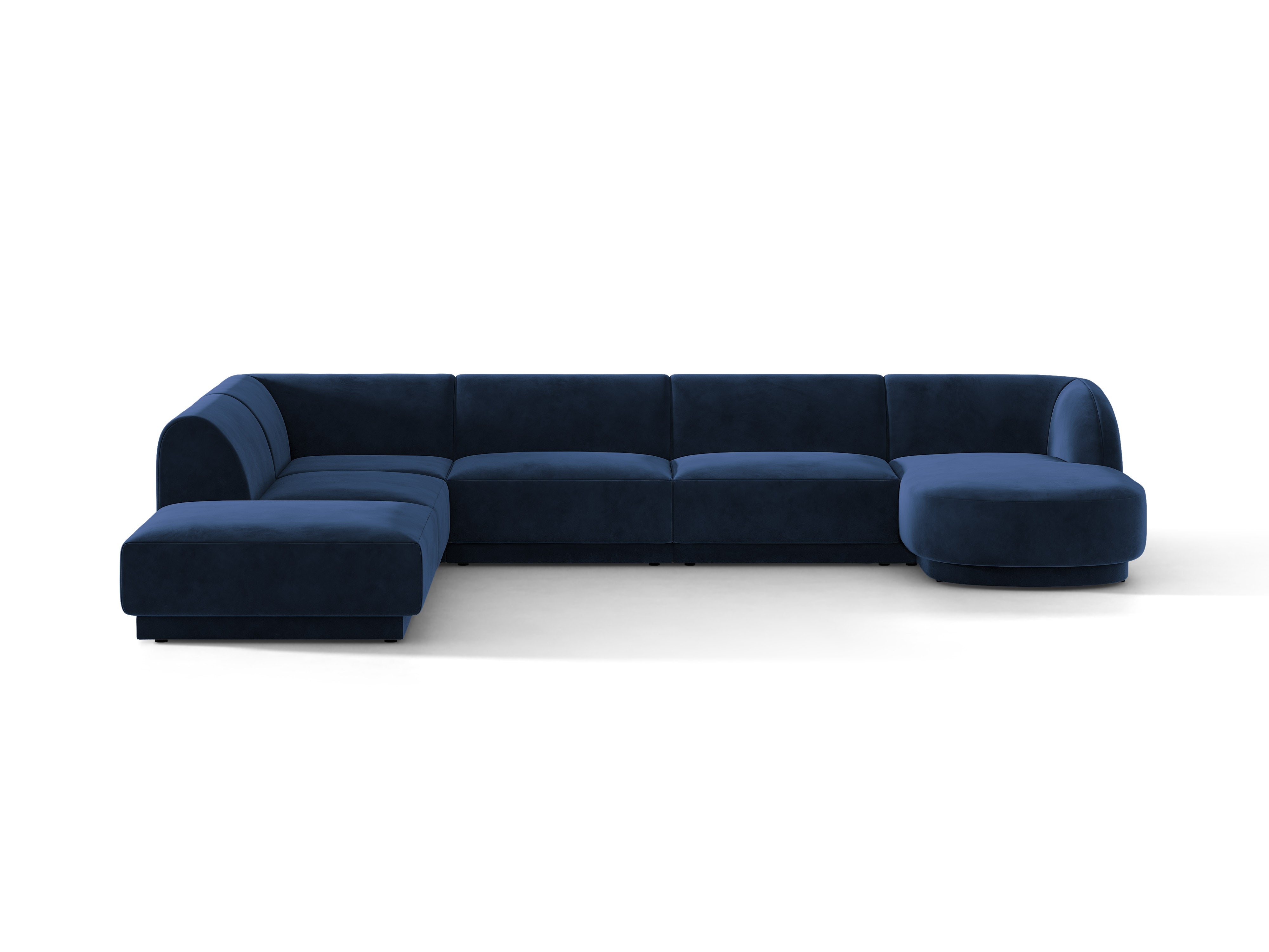 Velvet corner sofa for 6 people in left-facing U shape MILEY navy blue