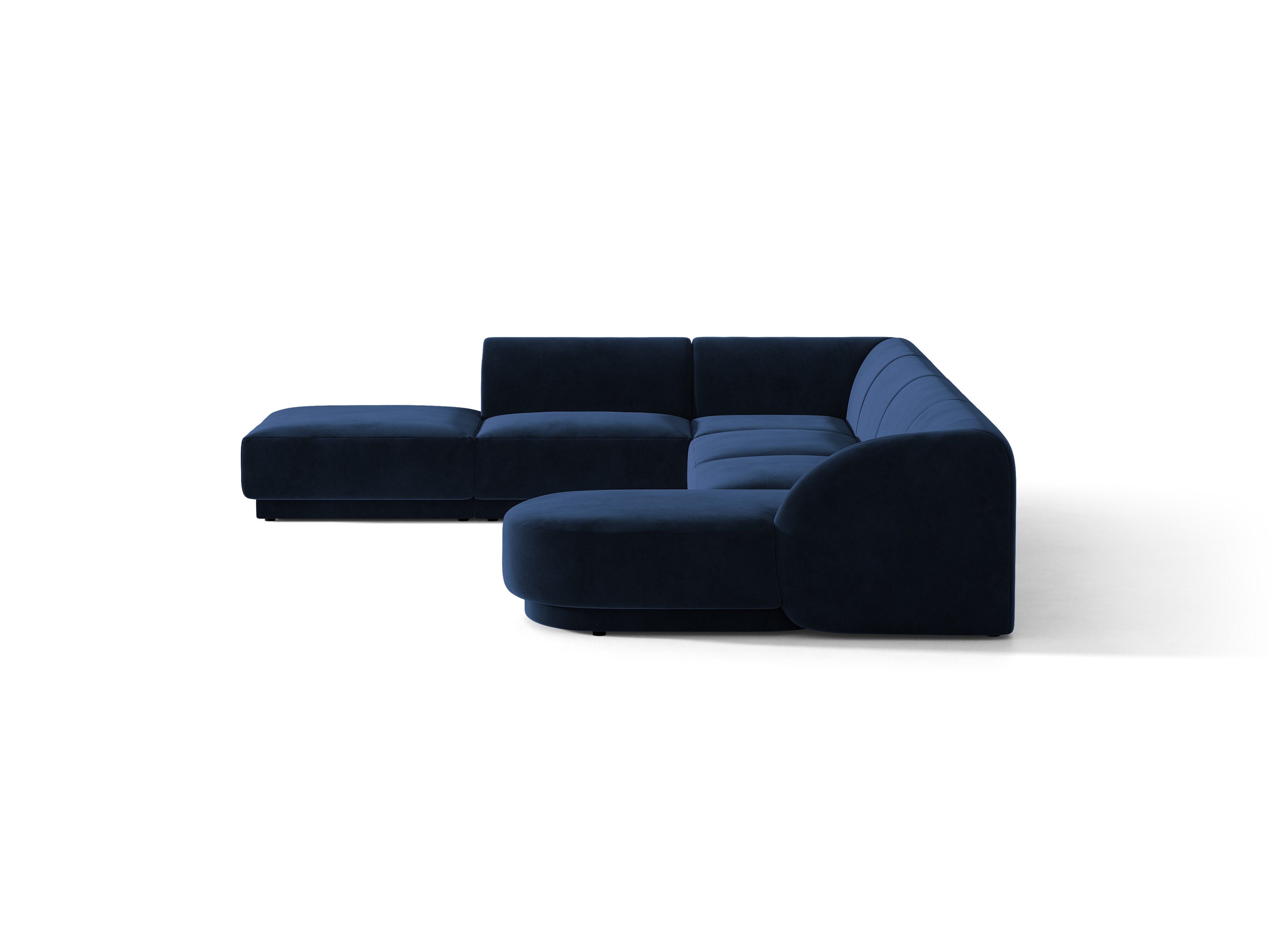 Velvet corner sofa for 6 people in left-facing U shape MILEY navy blue