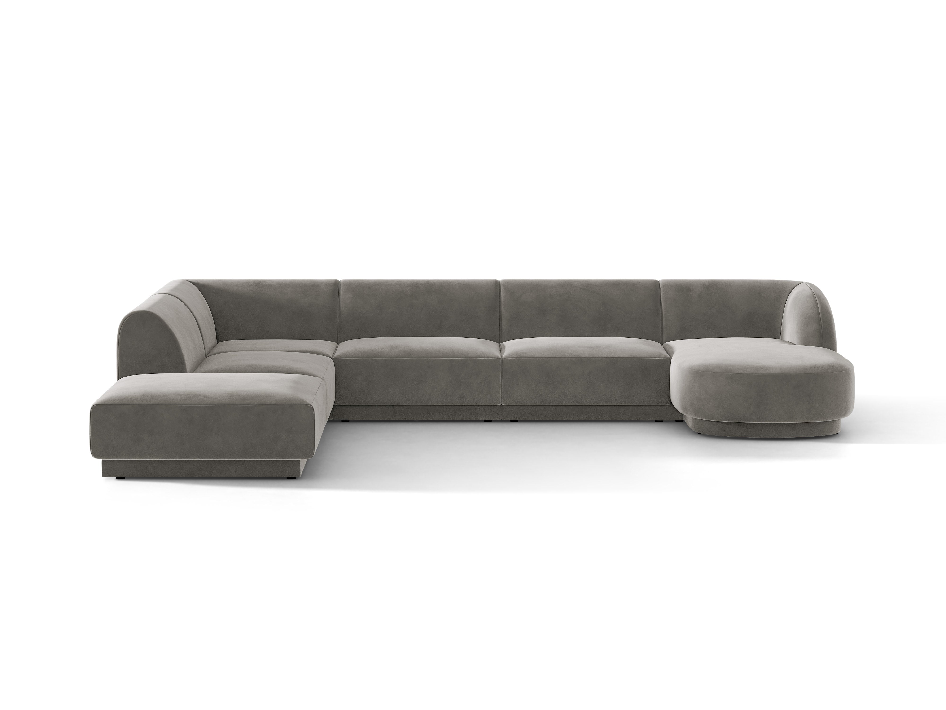 Velvet corner sofa for 6 people in left-facing U shape MILEY light gray