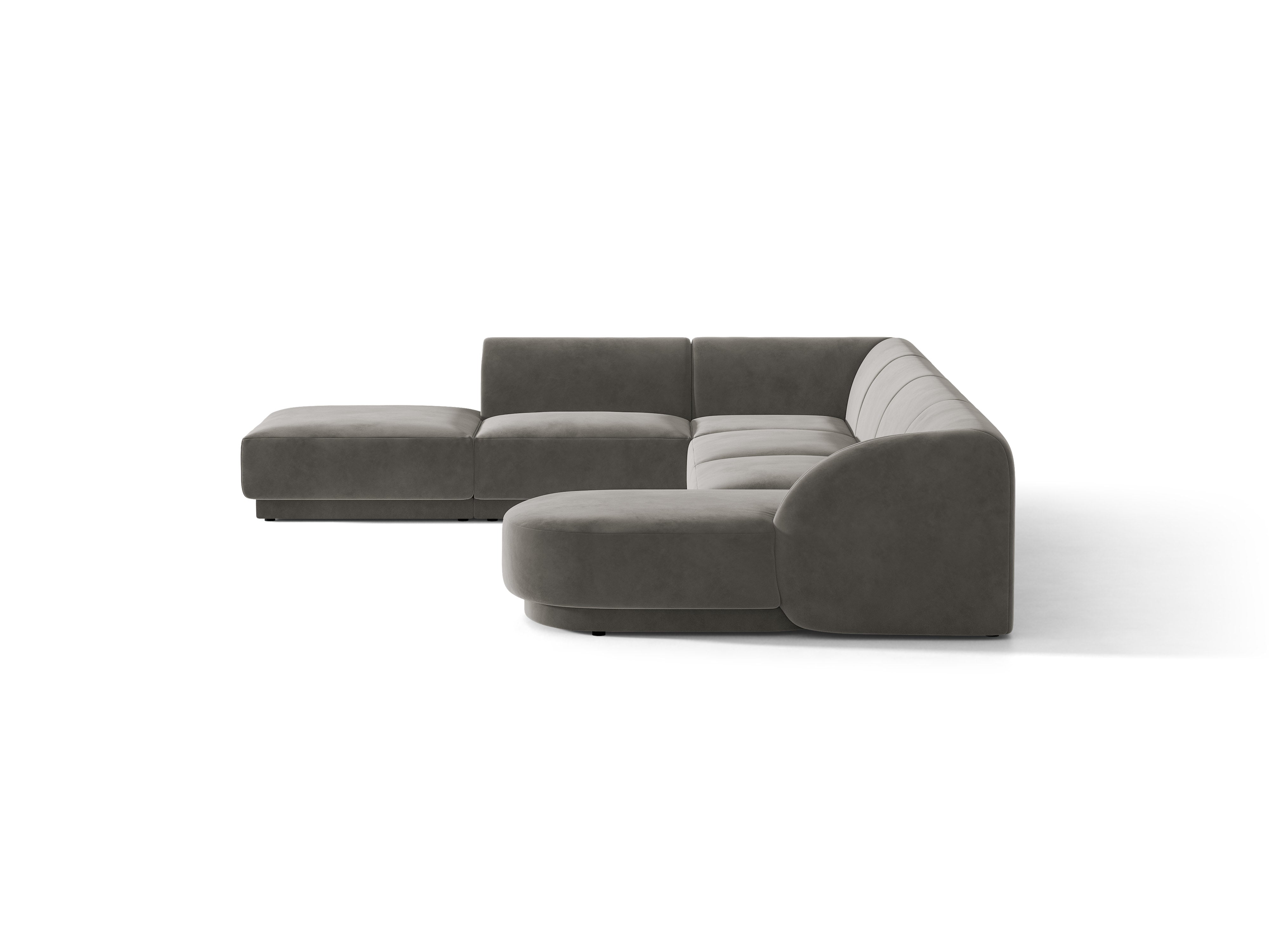Velvet corner sofa for 6 people in left-facing U shape MILEY light gray