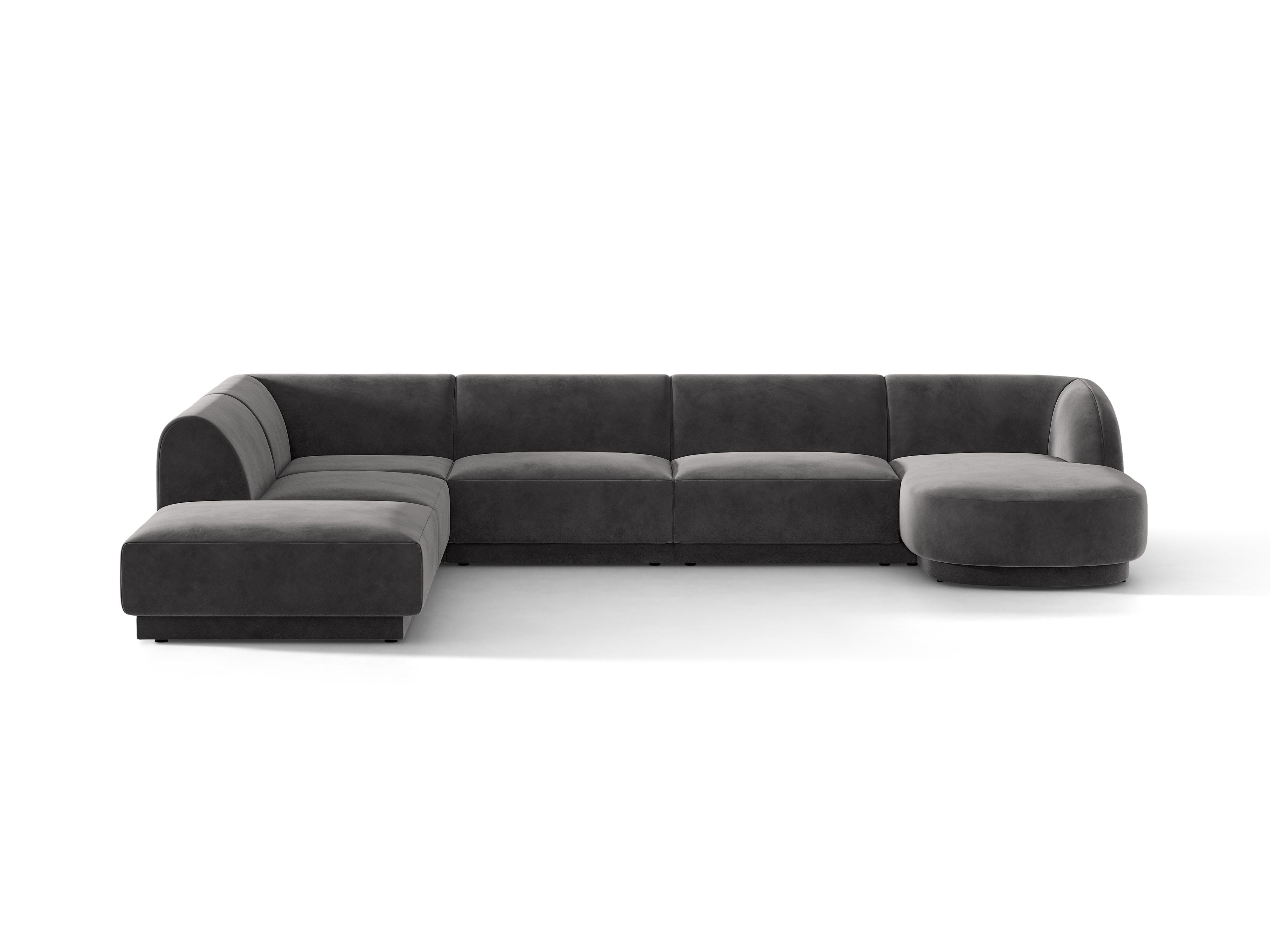 Velvet corner sofa for 6 people in left-facing U shape MILEY dark gray