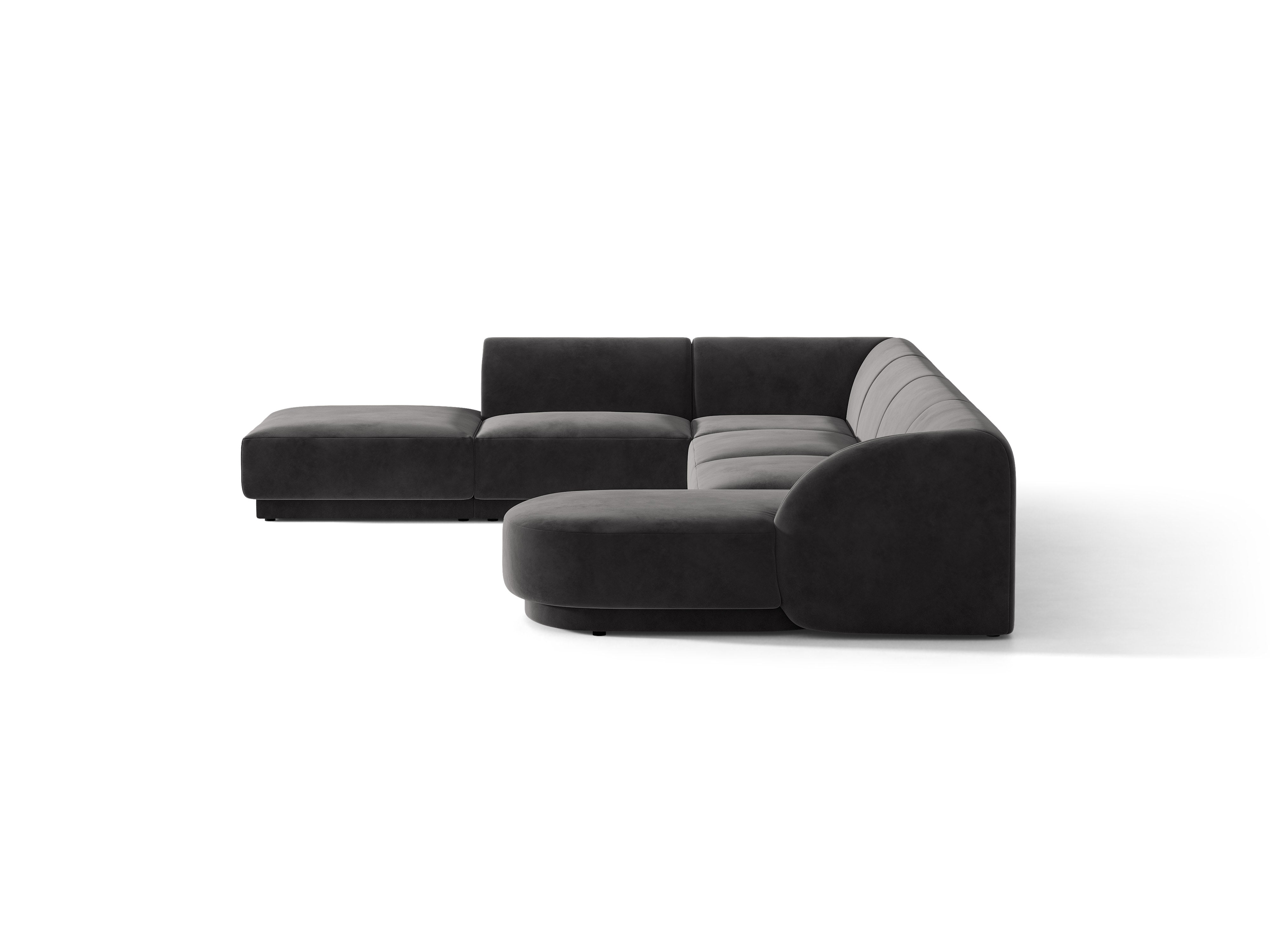 Velvet corner sofa for 6 people in left-facing U shape MILEY dark gray