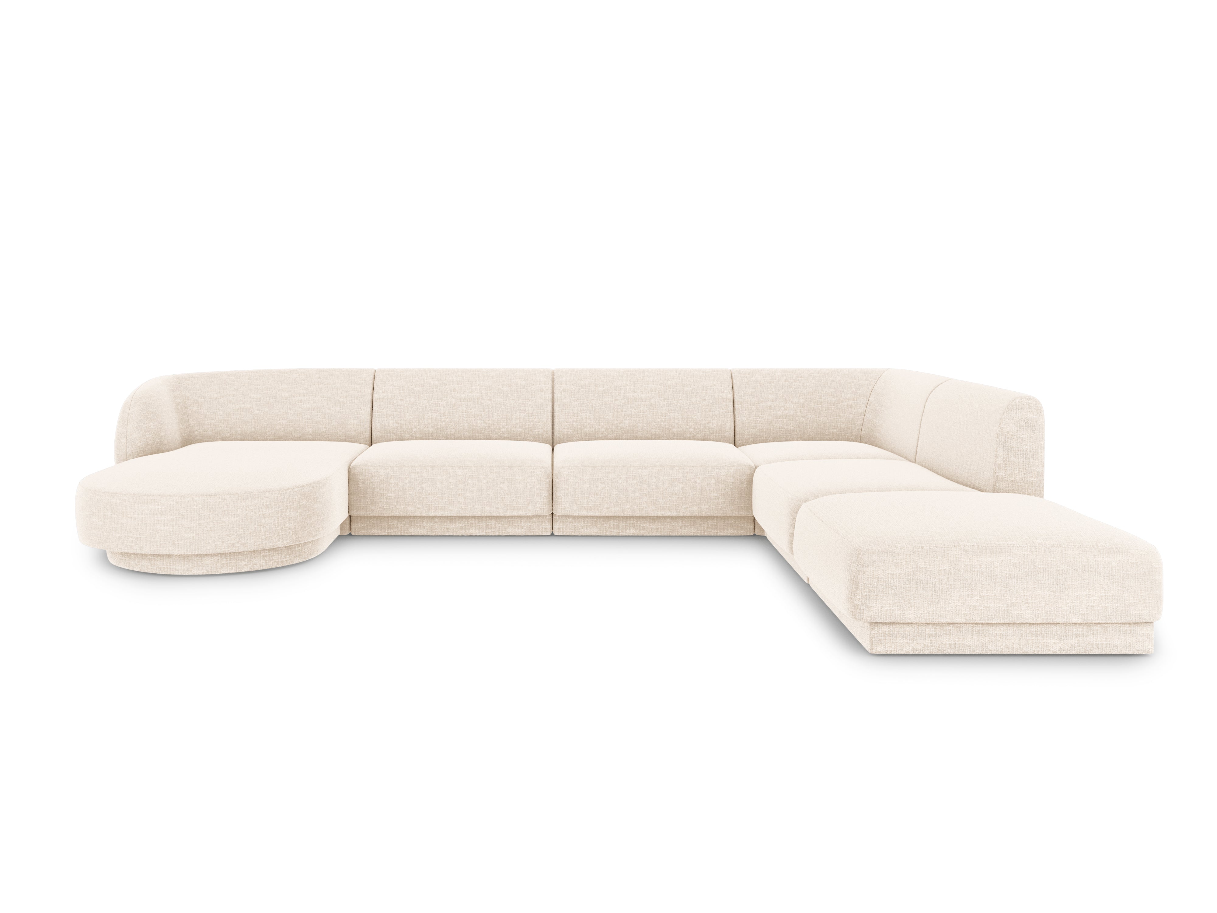 Sofa prawostronna panoramiczna w tkaninie szenilowej 6-osobowa MILEY jasnobeżowy Micadoni    Eye on Design
