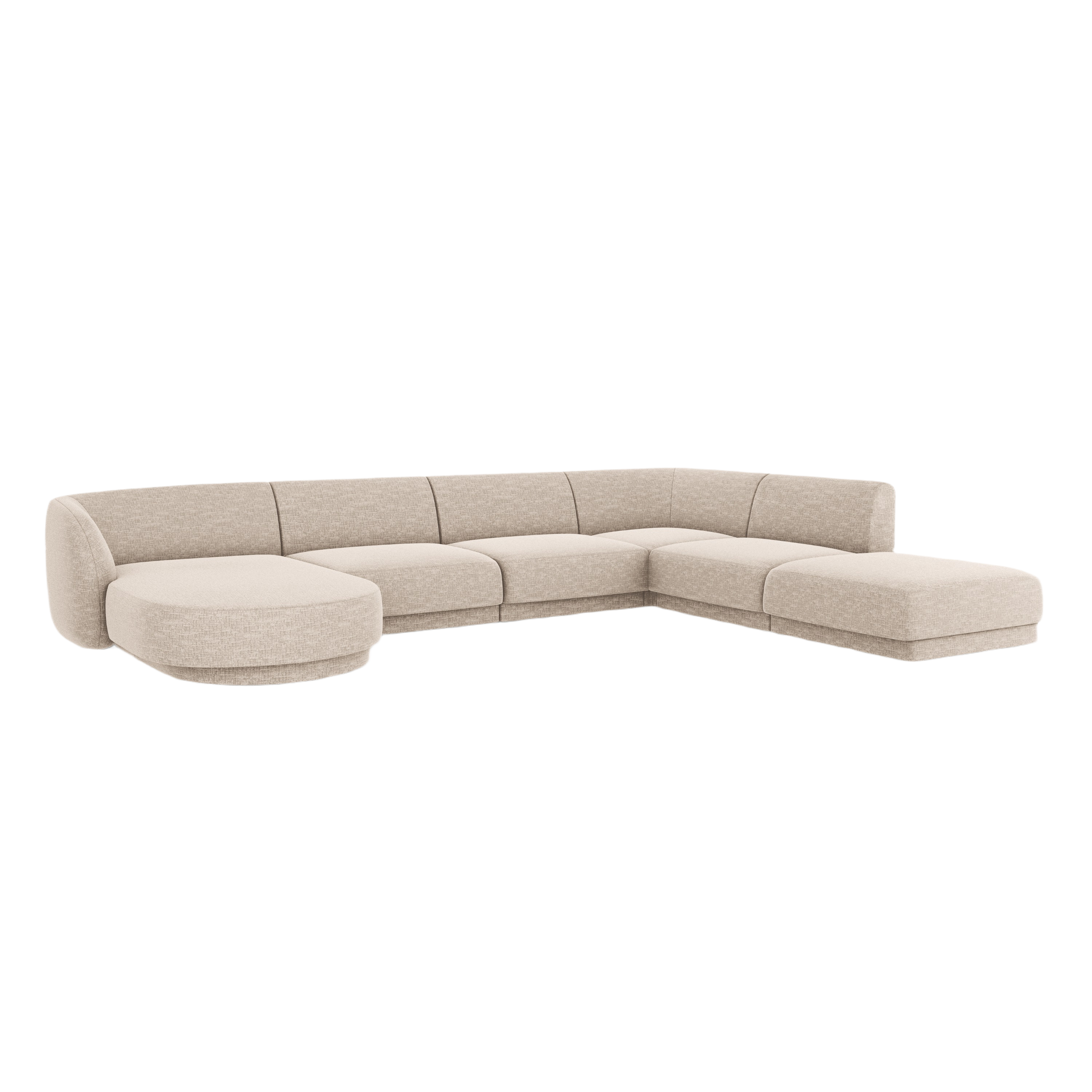 Right-sided panoramic sofa in the szenil fabric of 6-seater Miley Beige