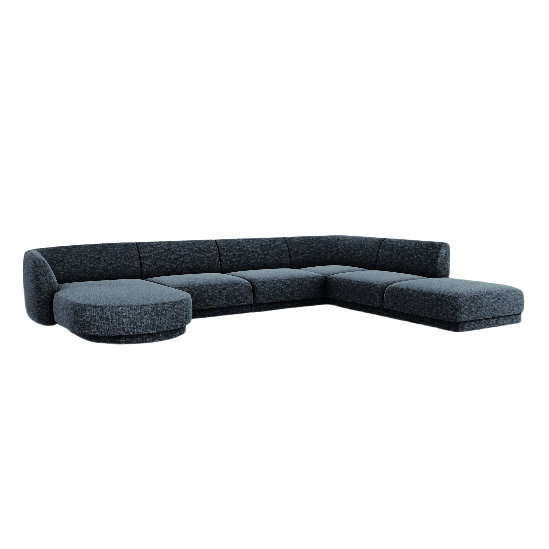 Right-sided panoramic sofa in the szenil fabric of 6-person miley navy blue