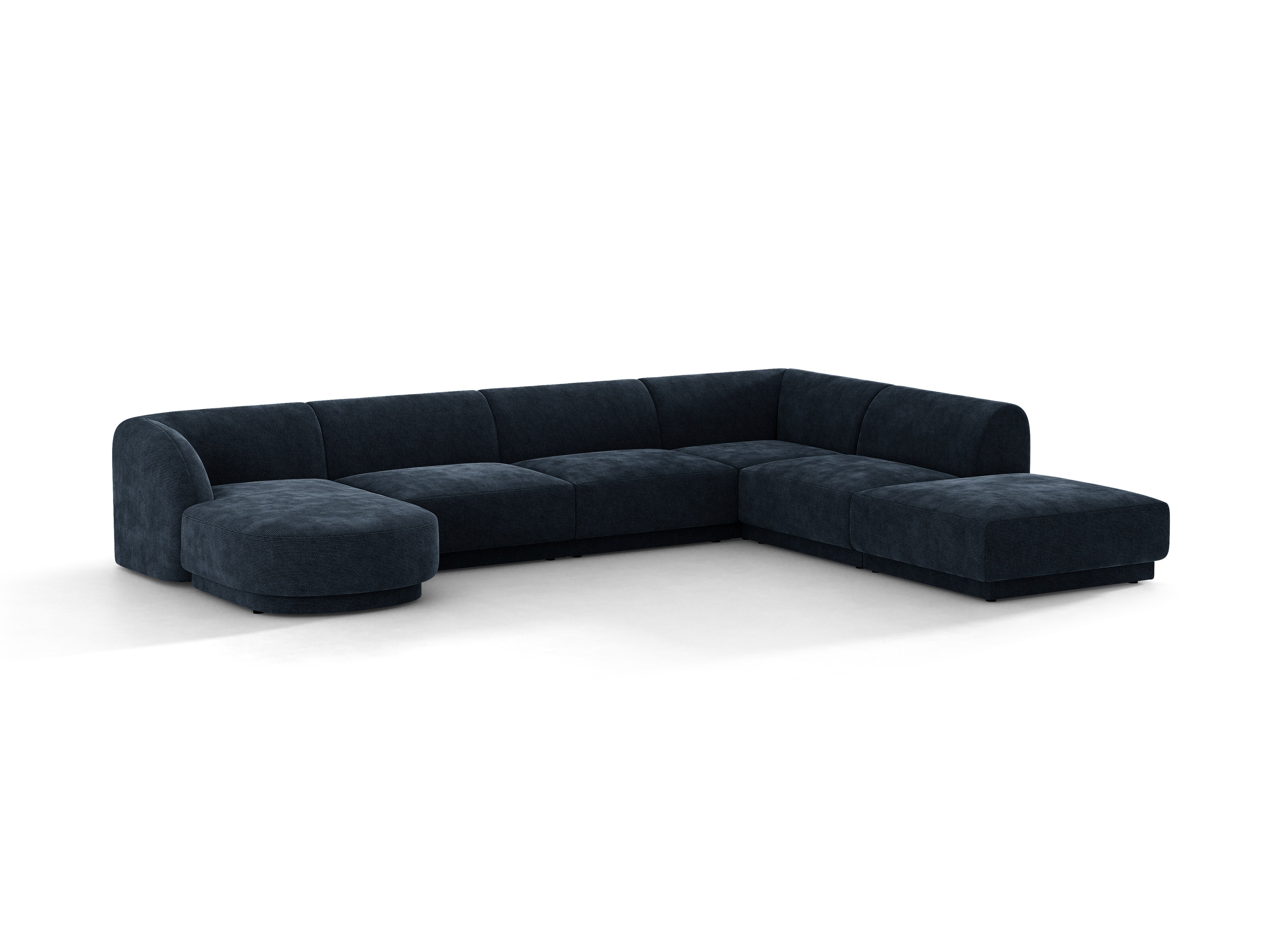 Narożnik prawostronny panoramiczny 6-osobowy MILEY granatowy szenil jedwabisty – sofa narożna