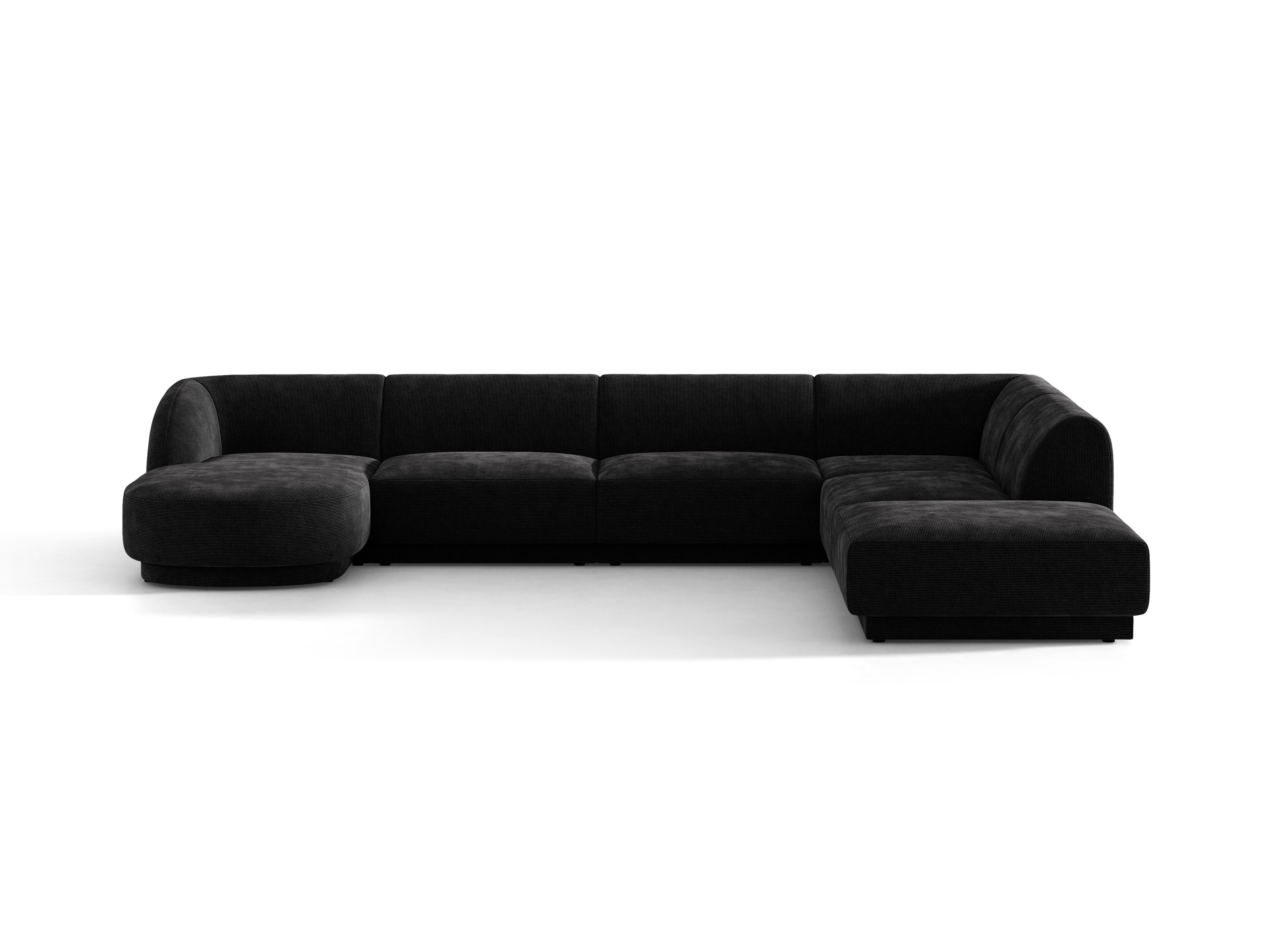 Right-facing panoramic corner sofa for 6 people MILEY black chenille silky