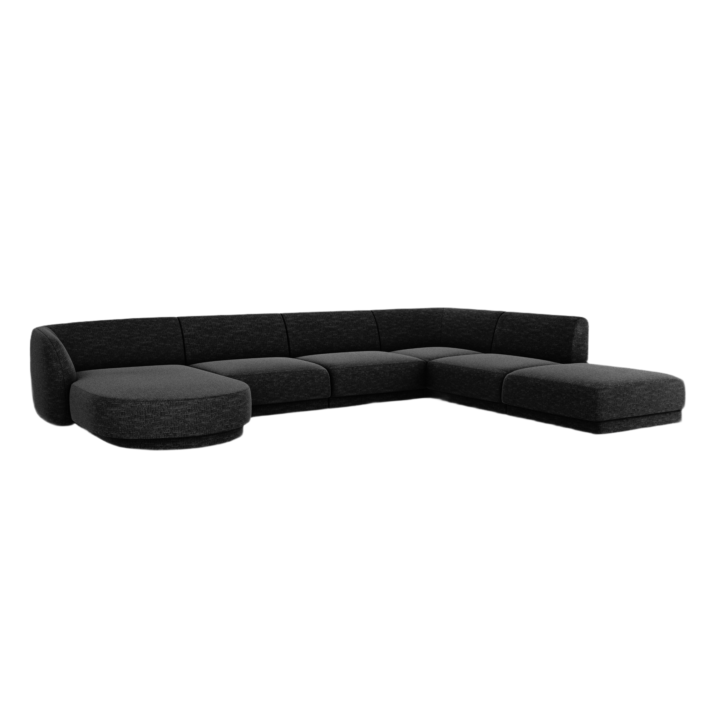 Right-sided panoramic sofa in the szenil fabric of 6-person Miley Black