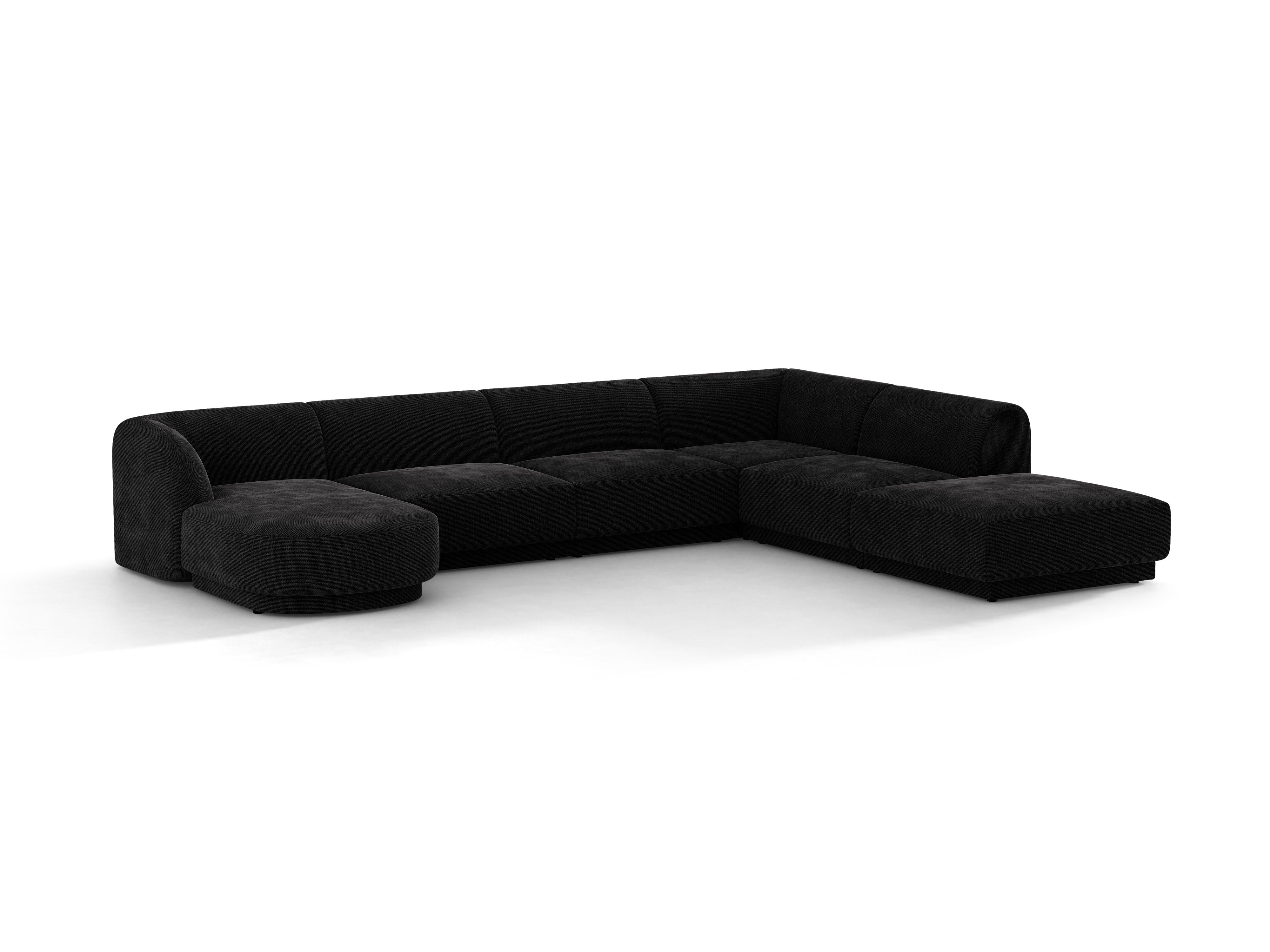 Right-facing panoramic corner sofa for 6 people MILEY black chenille silky