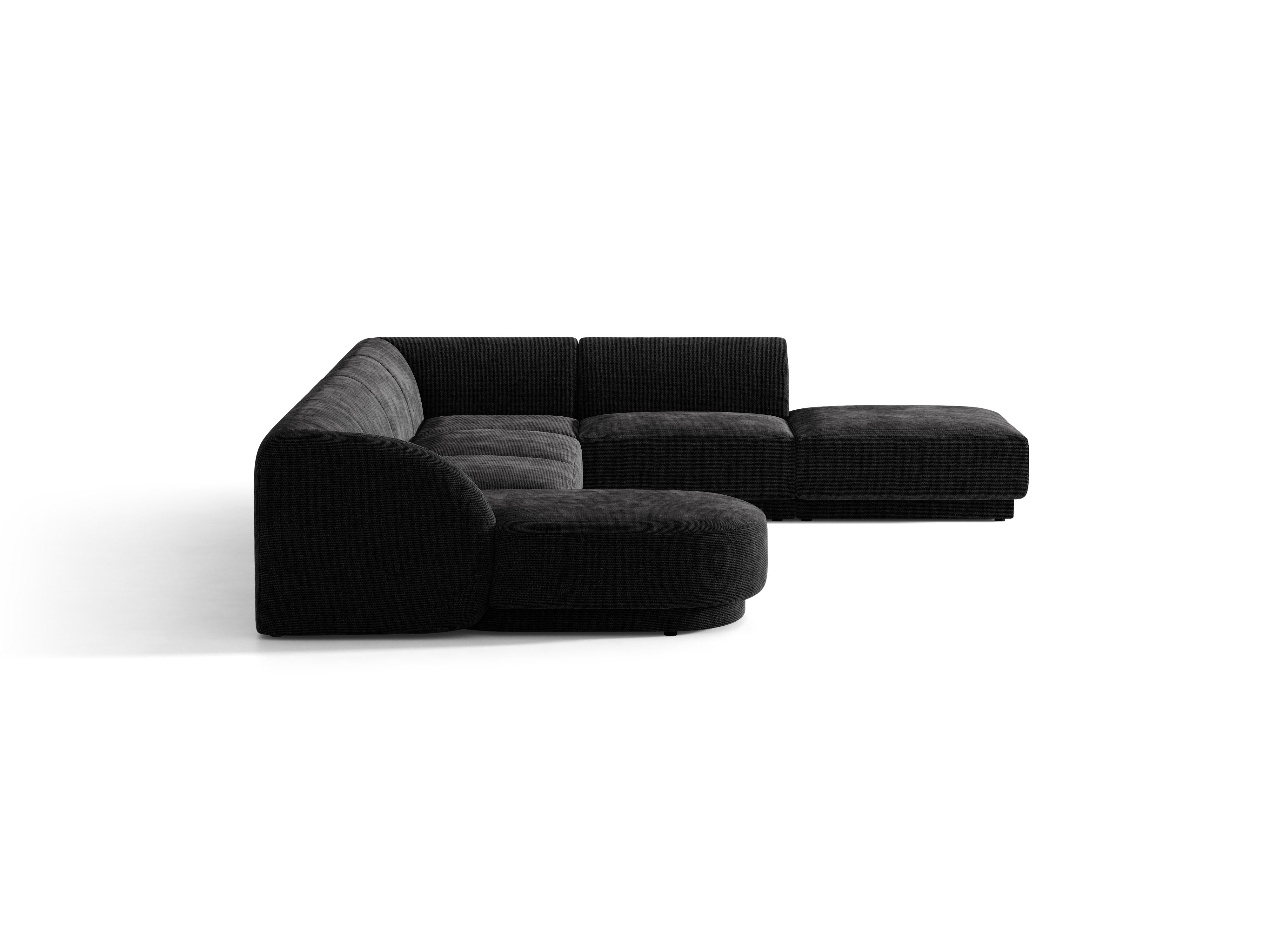 Right-facing panoramic corner sofa for 6 people MILEY black chenille silky