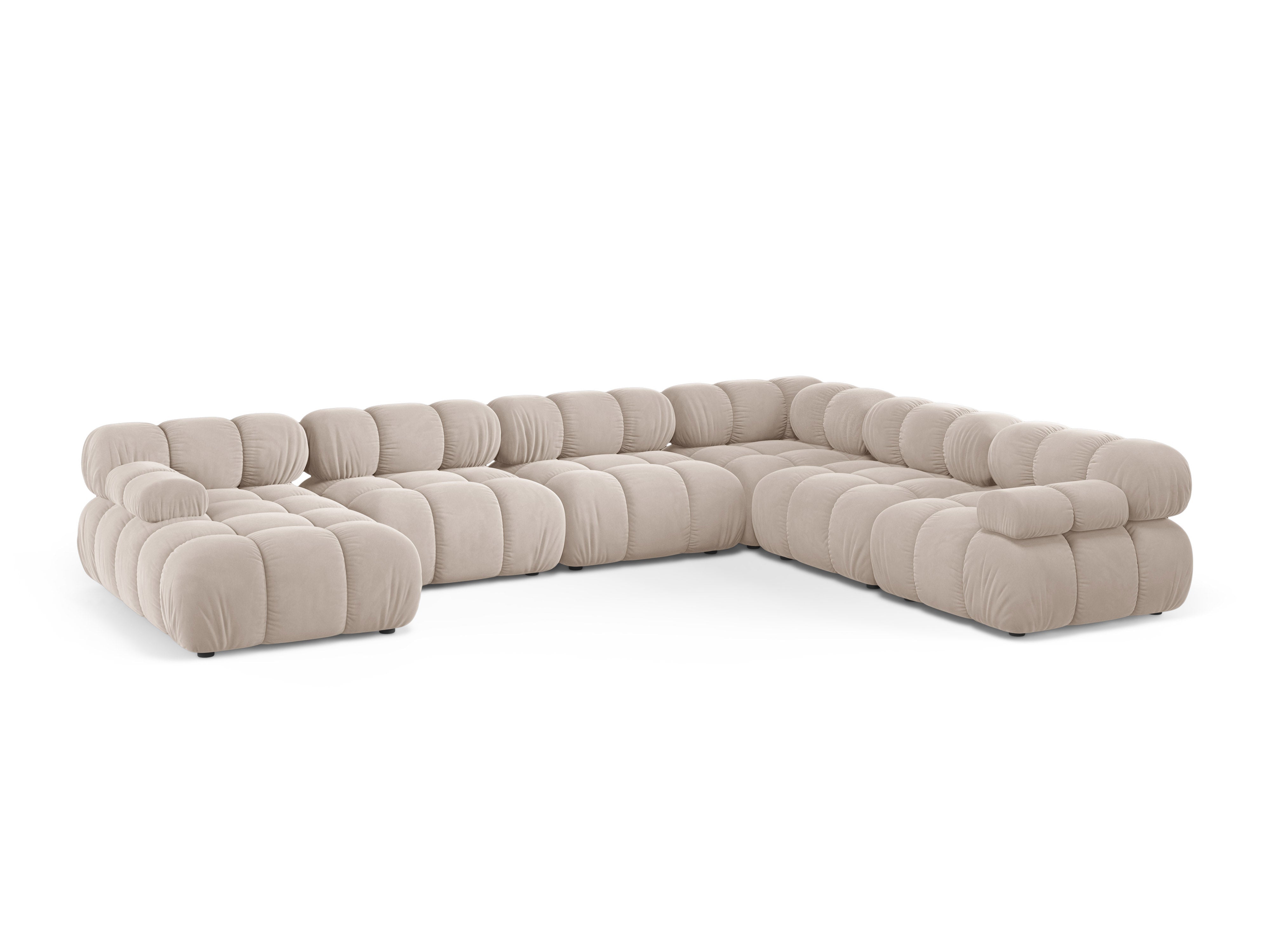 Right-facing panoramic corner sofa BELLIS in light beige velvet