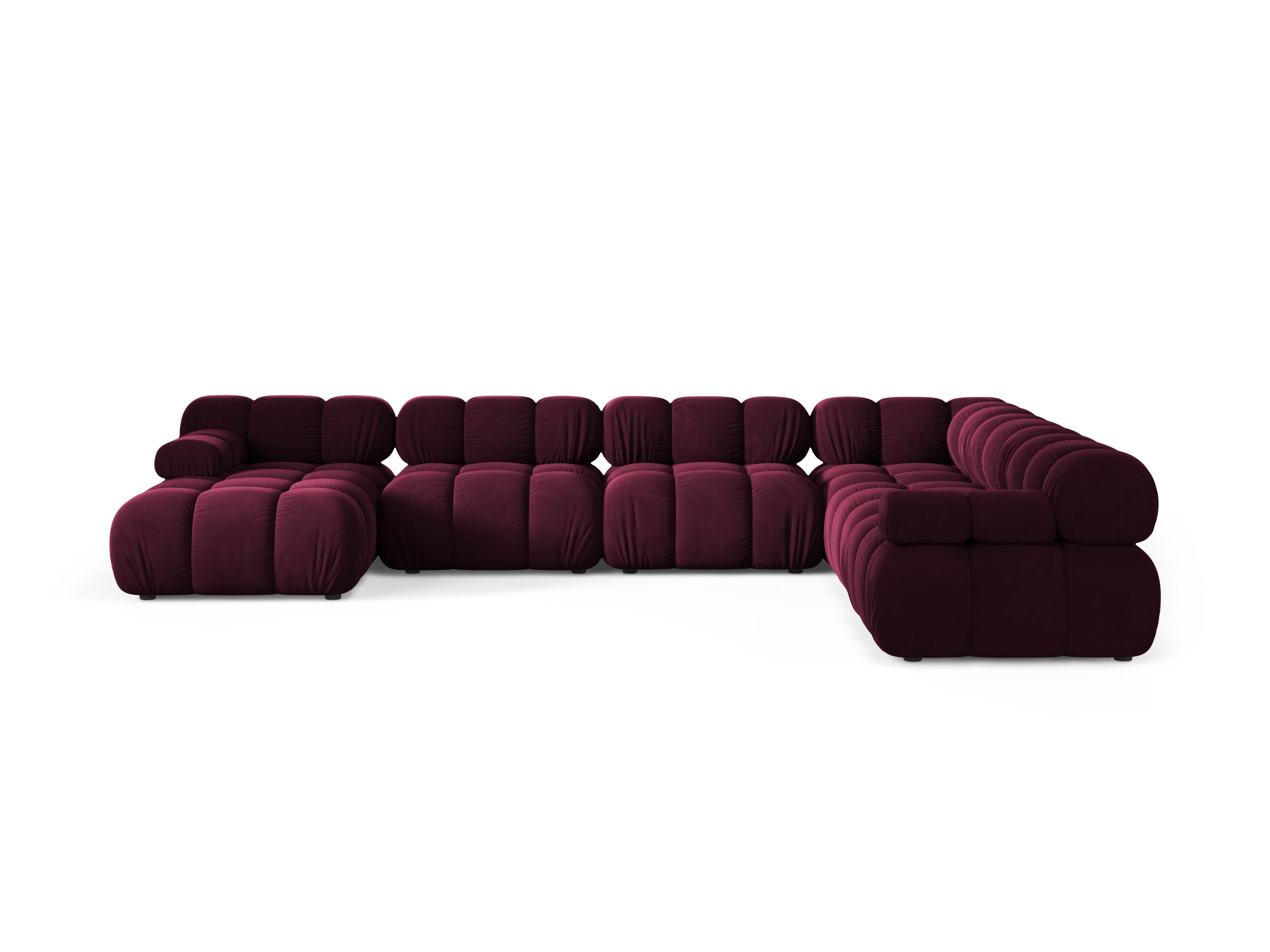 Right-facing panoramic corner sofa BELLIS in burgundy velvet