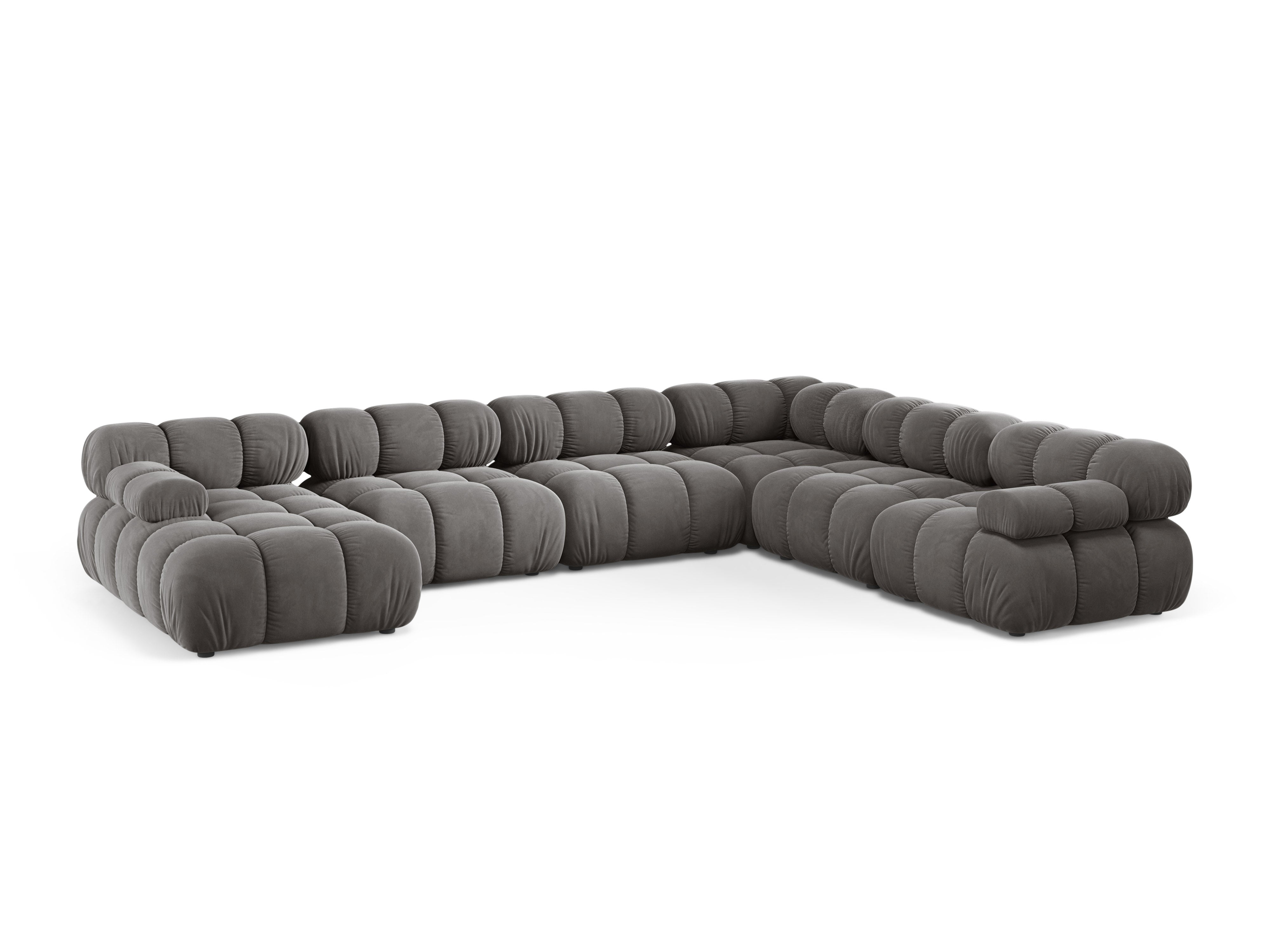 Gray velvet right-facing panoramic corner sofa BELLIS