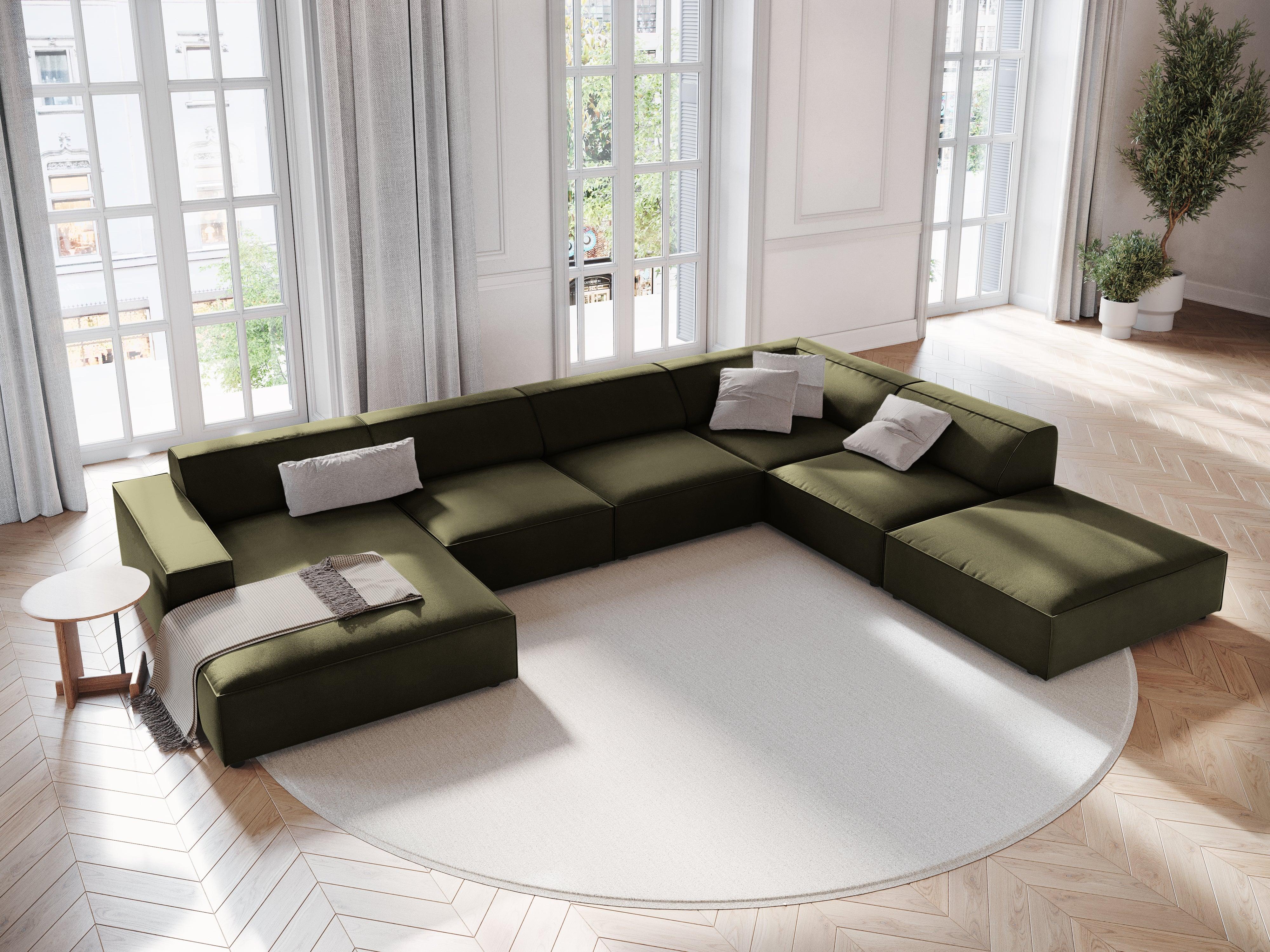 Sofa panoramiczna aksamitna prawostronna JODIE zielony Micadoni Eye on Design