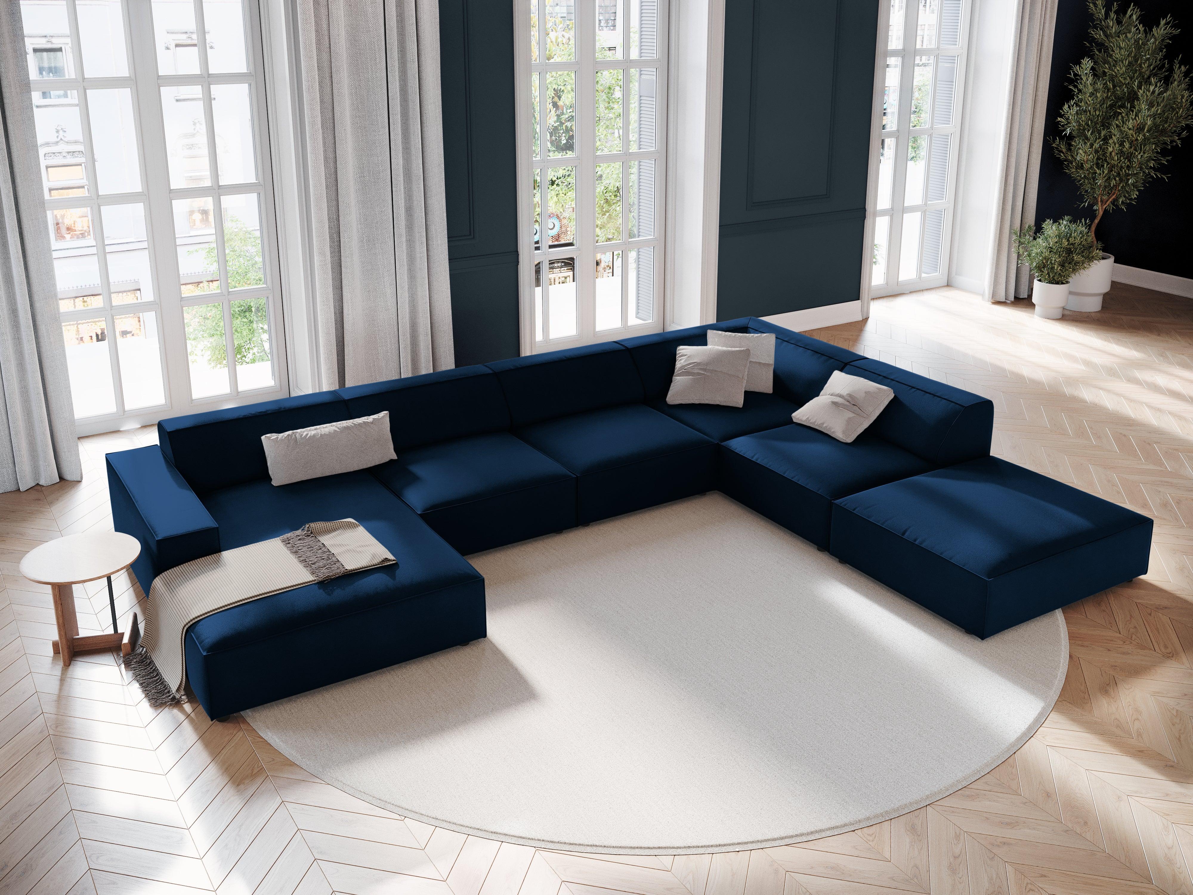 Sofa panoramiczna aksamitna prawostronna JODIE granat królewski Micadoni Eye on Design