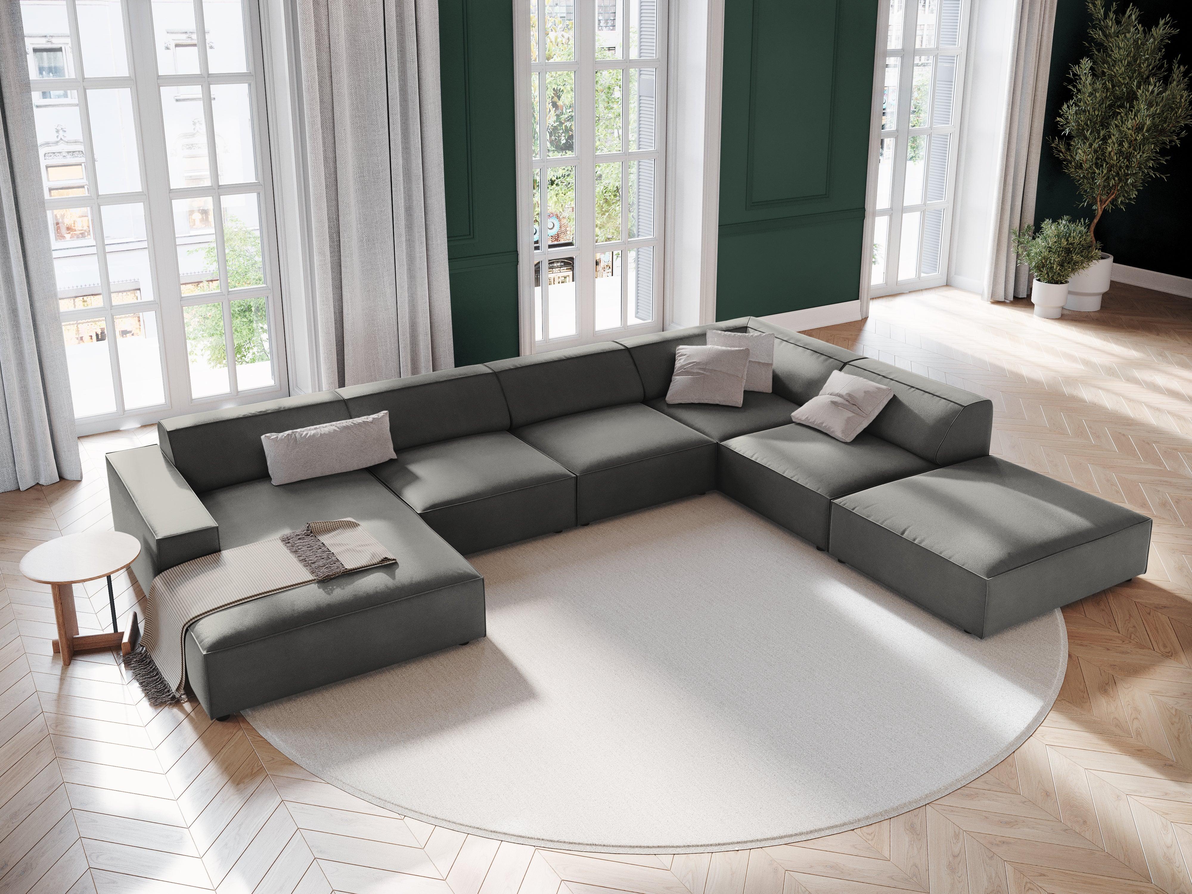 Sofa panoramiczna aksamitna prawostronna JODIE jasnoszary Micadoni Eye on Design