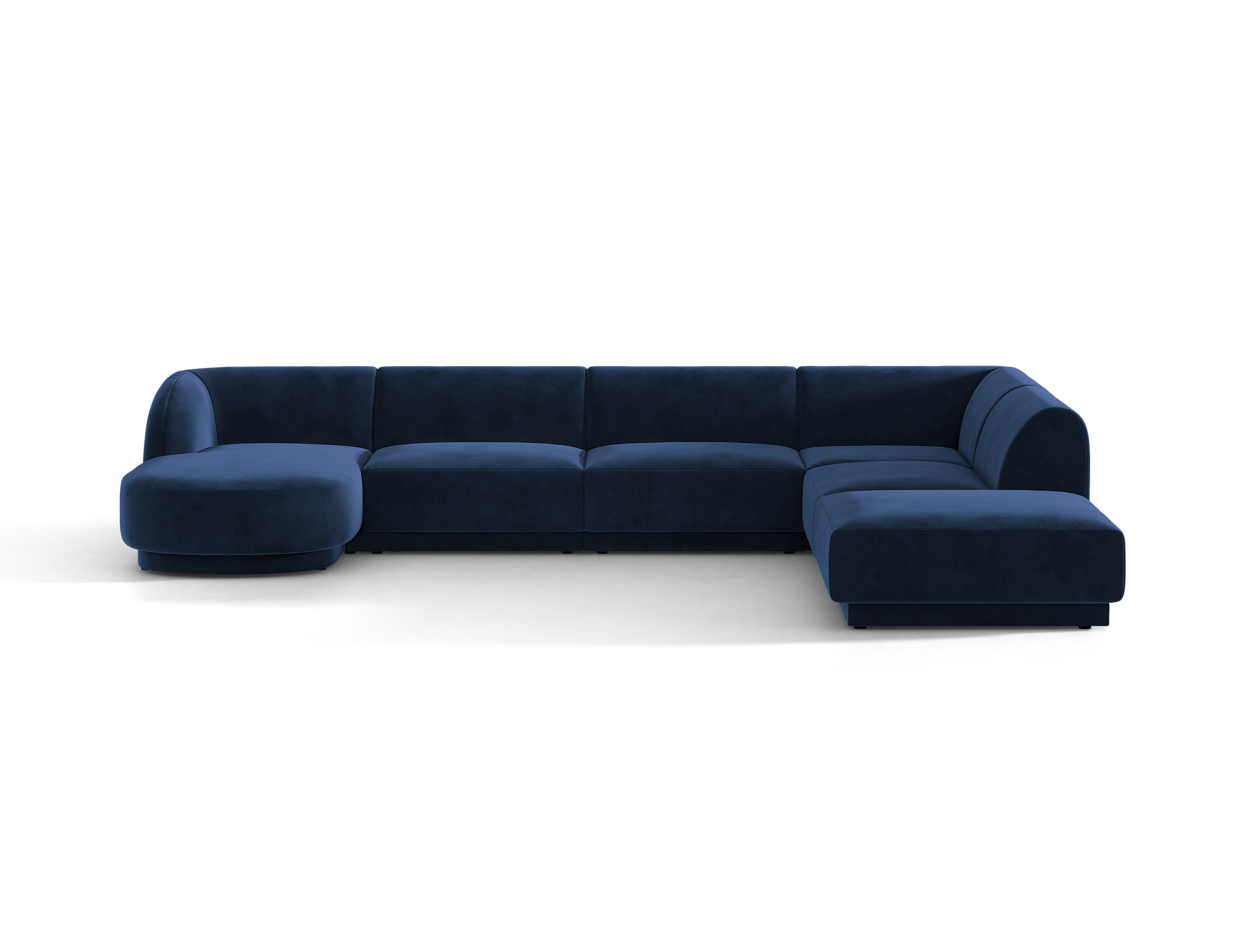 Velvet corner sofa for 6 people in right-facing U shape MILEY navy blue
