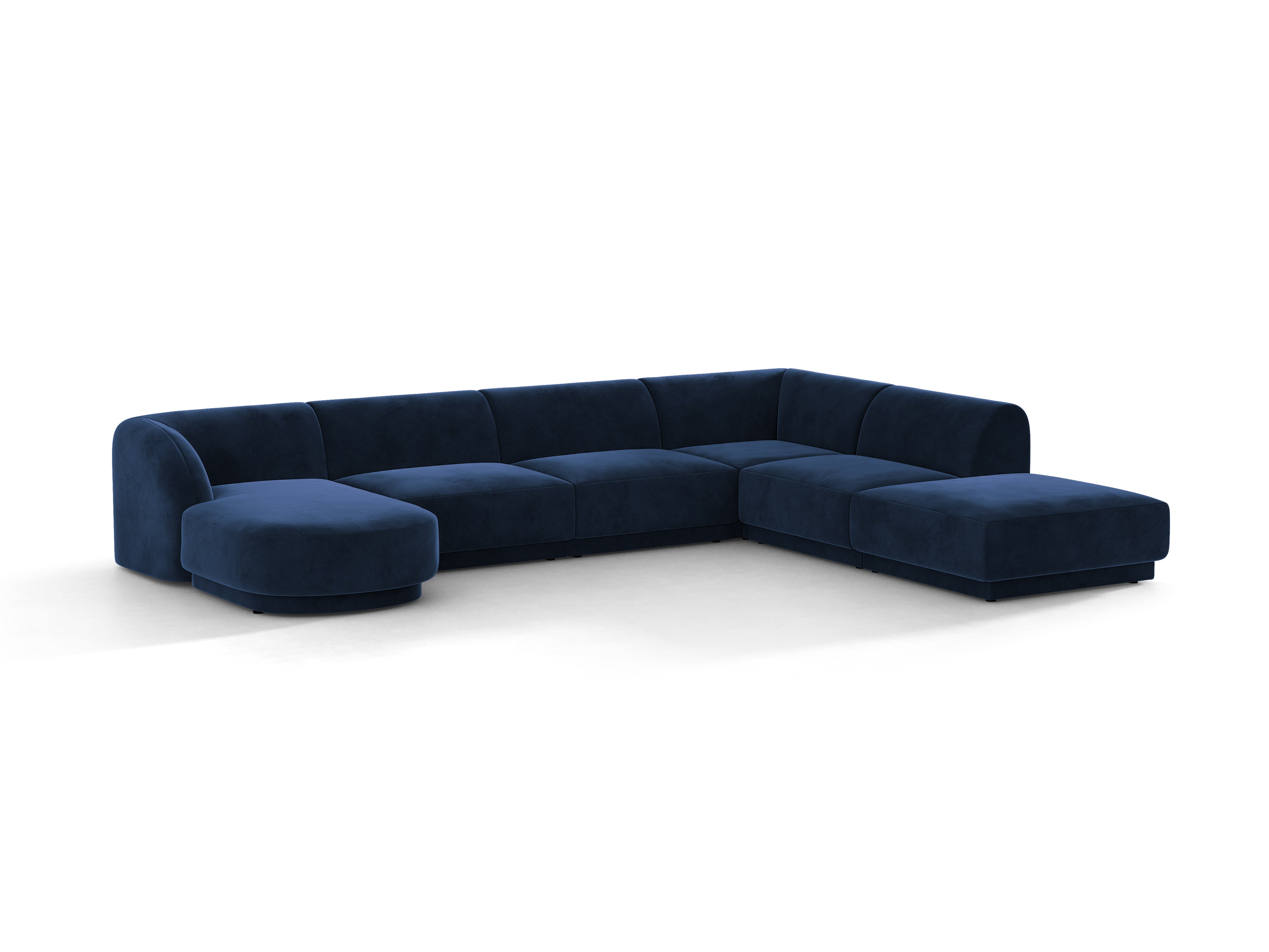 Velvet corner sofa for 6 people in right-facing U shape MILEY navy blue
