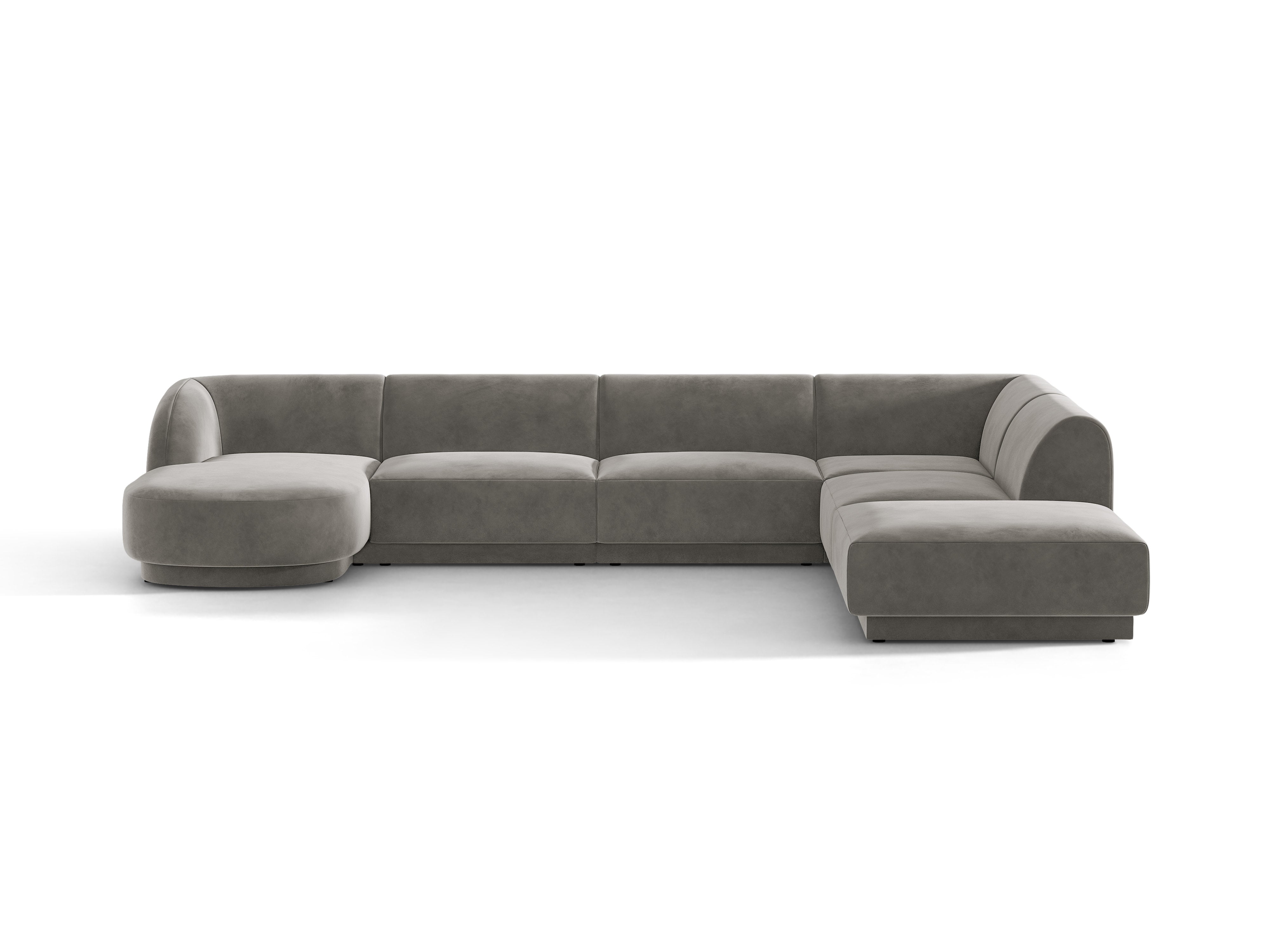 Velvet corner sofa for 6 people in right-facing U shape MILEY light gray