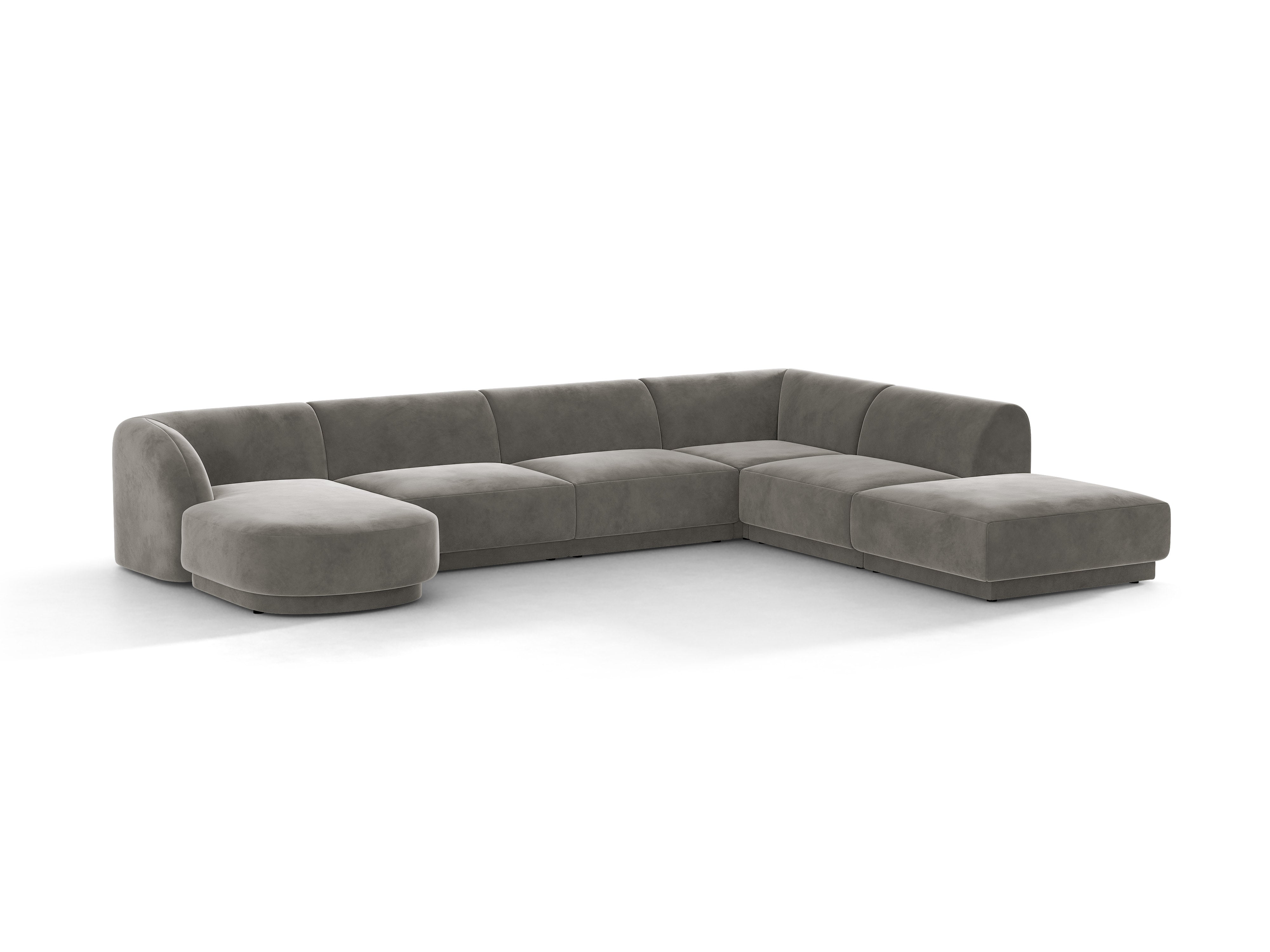 Velvet corner sofa for 6 people in right-facing U shape MILEY light gray