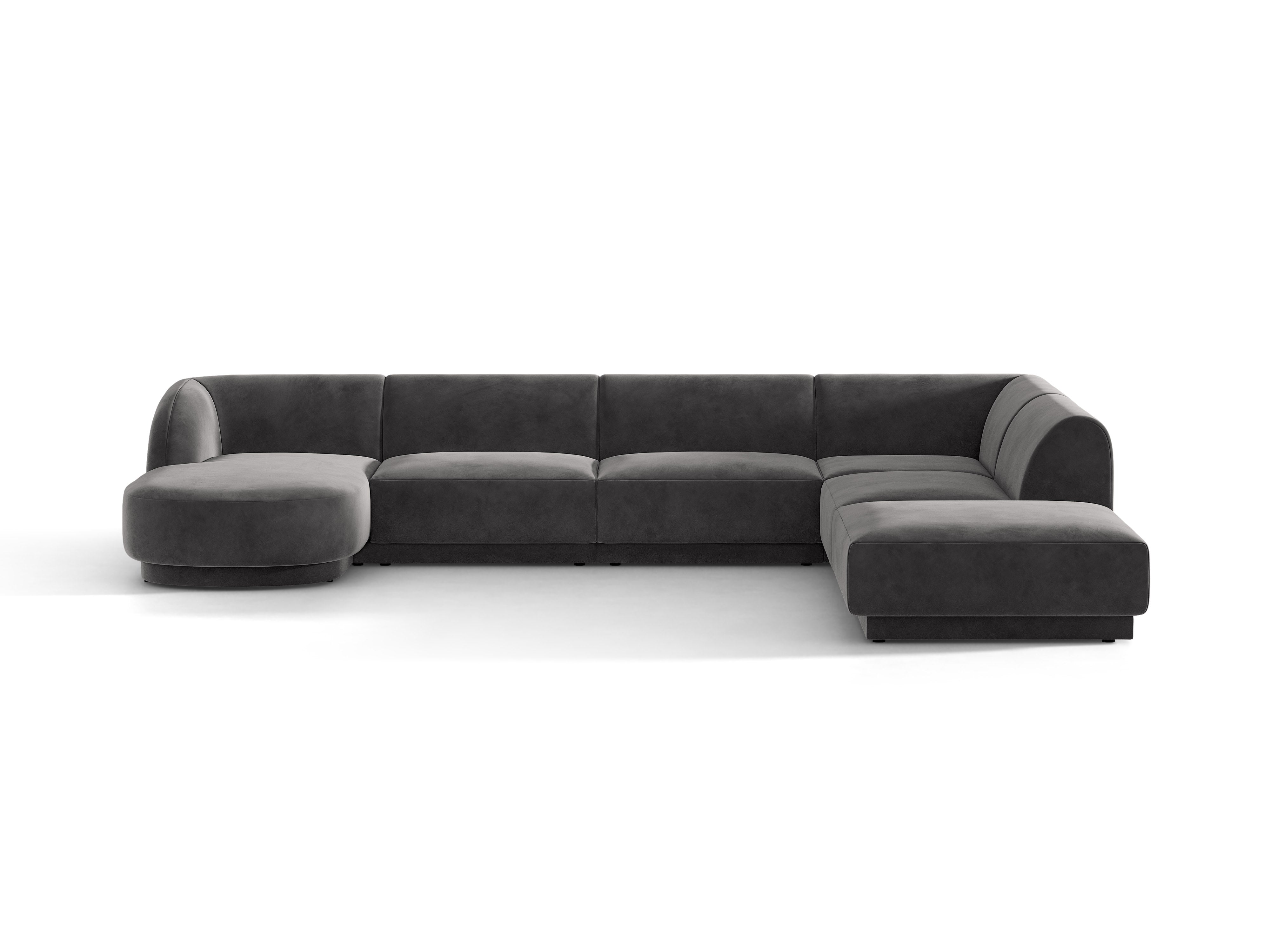 Velvet corner sofa for 6 people in right-facing U shape MILEY dark gray