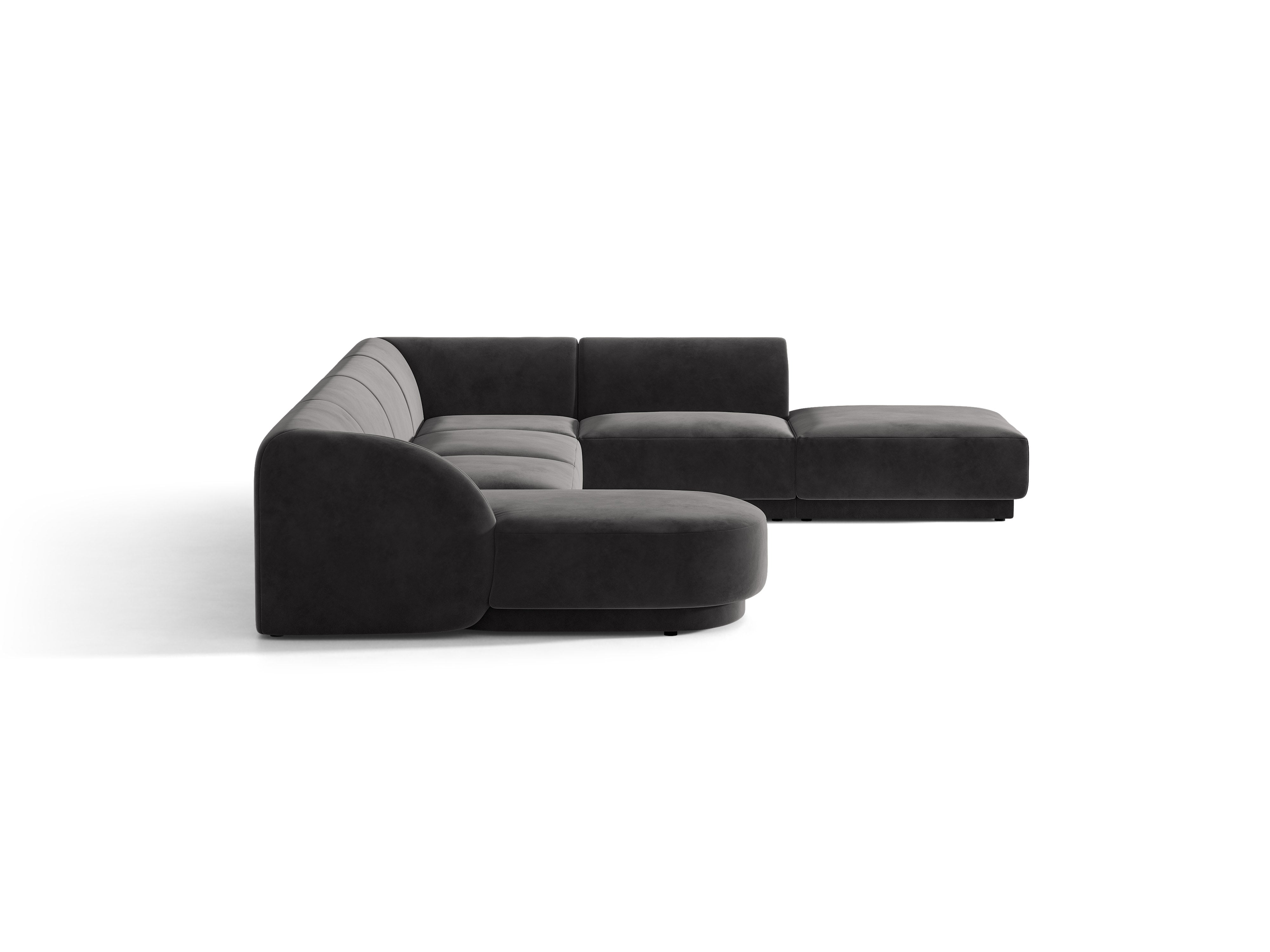 Velvet corner sofa for 6 people in right-facing U shape MILEY dark gray