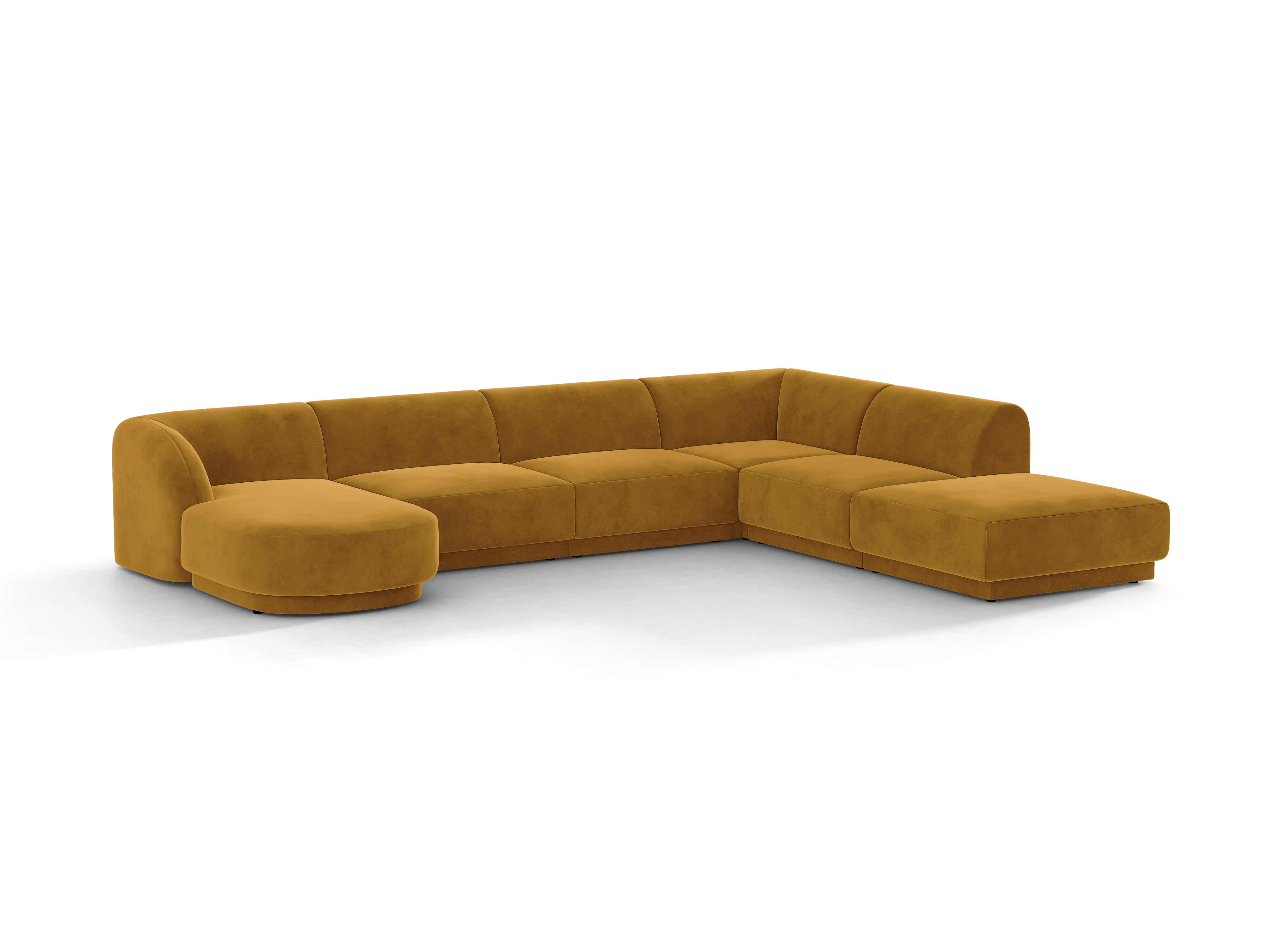 Narożnik aksamitny 6-osobowy w kształcie U prawostronny MILEY żółty – sofa narożna