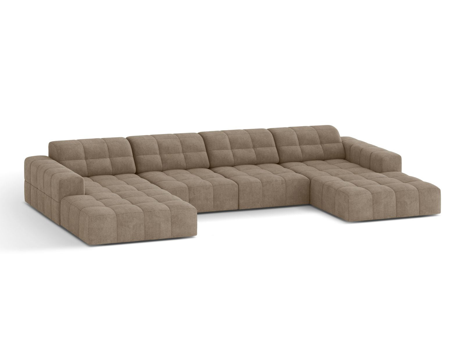 Sofa panoramiczna 6-osobowa JENNIFER ciemnobeżowy szenil – ujęcie boczne
