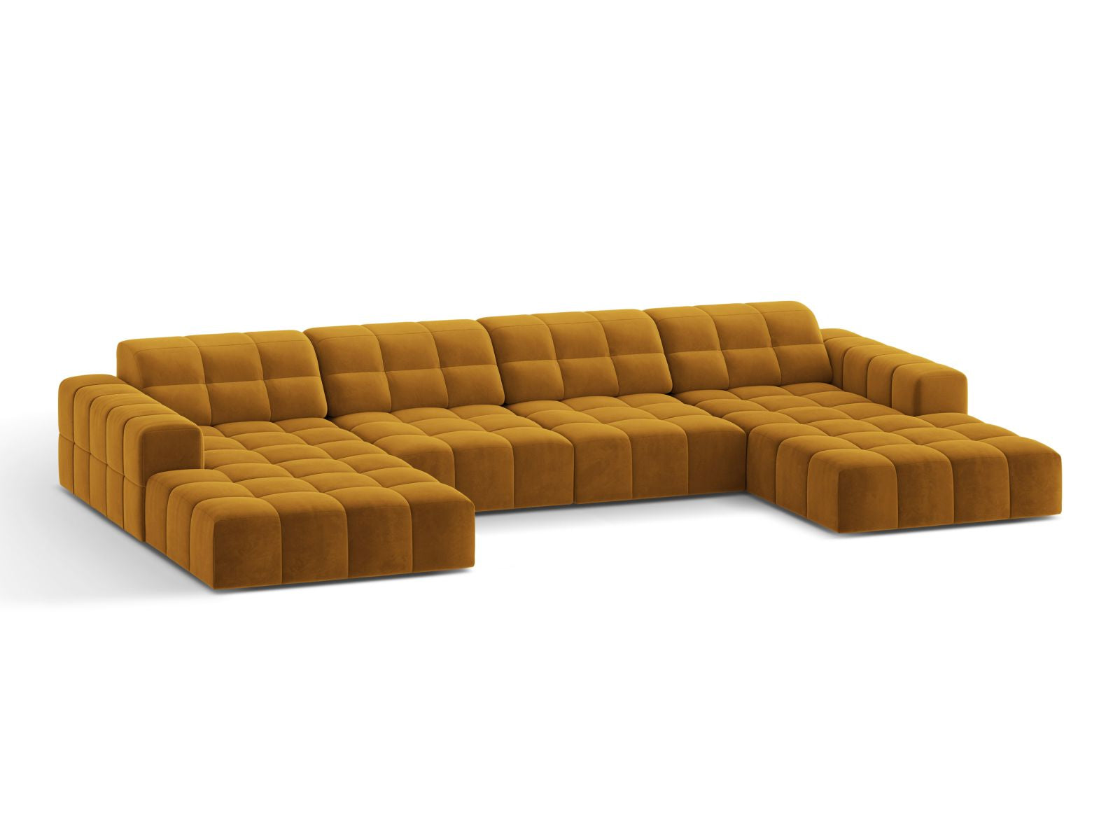 Sofa aksamitna panoramiczna 6-osobowa JENNIFER żółty Bluvel – ujęcie boczne