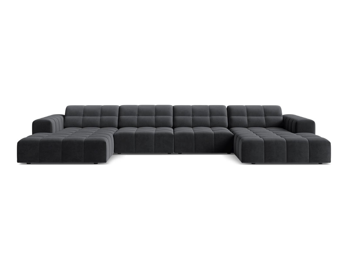 Sofa aksamitna panoramiczna 6-osobowa JENNIFER szary Bluvel – Micadoni