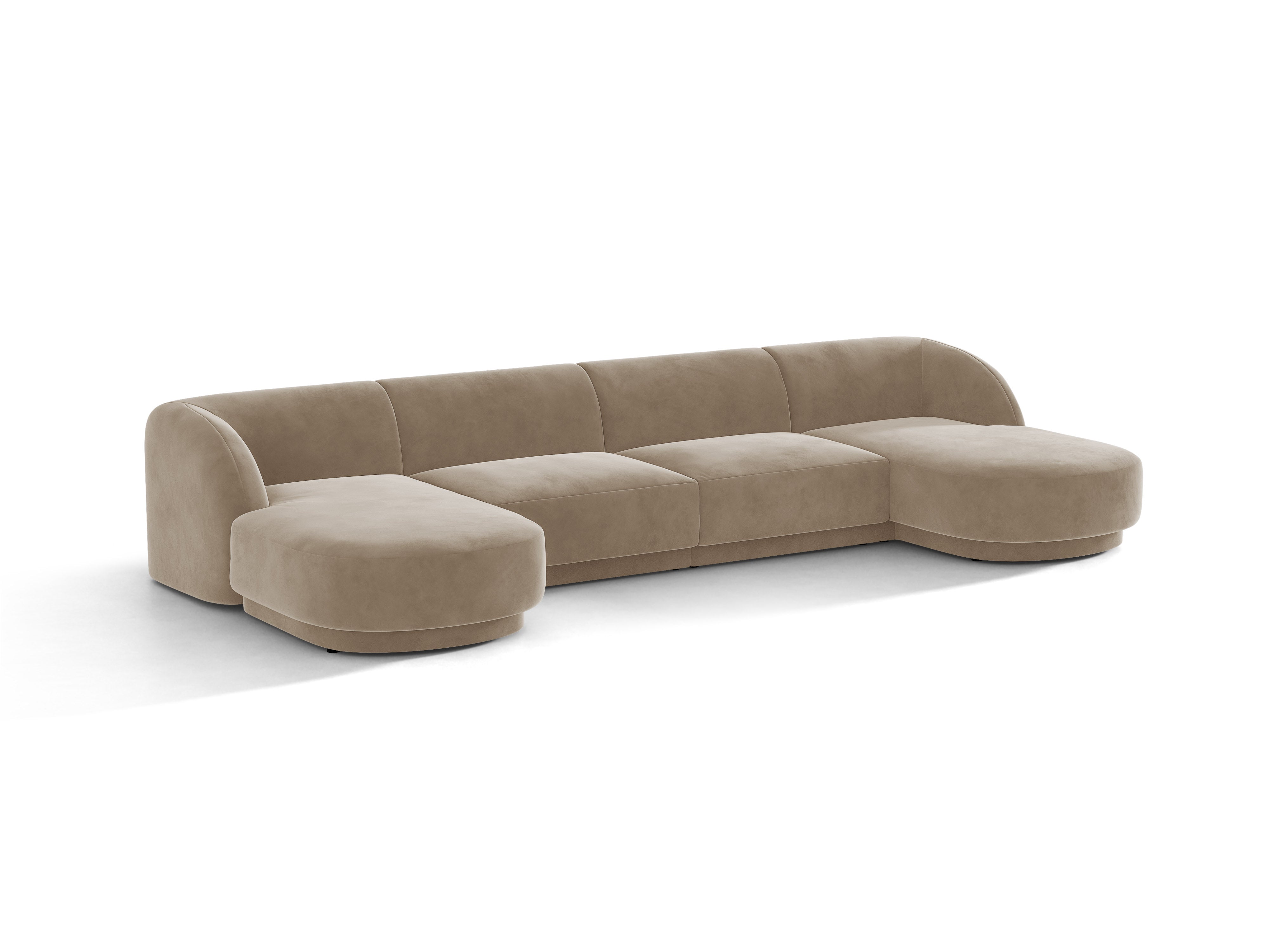 Narożnik aksamitny panoramiczny 5-osobowy MILEY cappuccino – sofa narożna