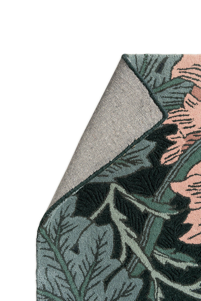 Wollteppich HONEYSUCKLE & TULIP TEAL dunkelgrün mit rosa