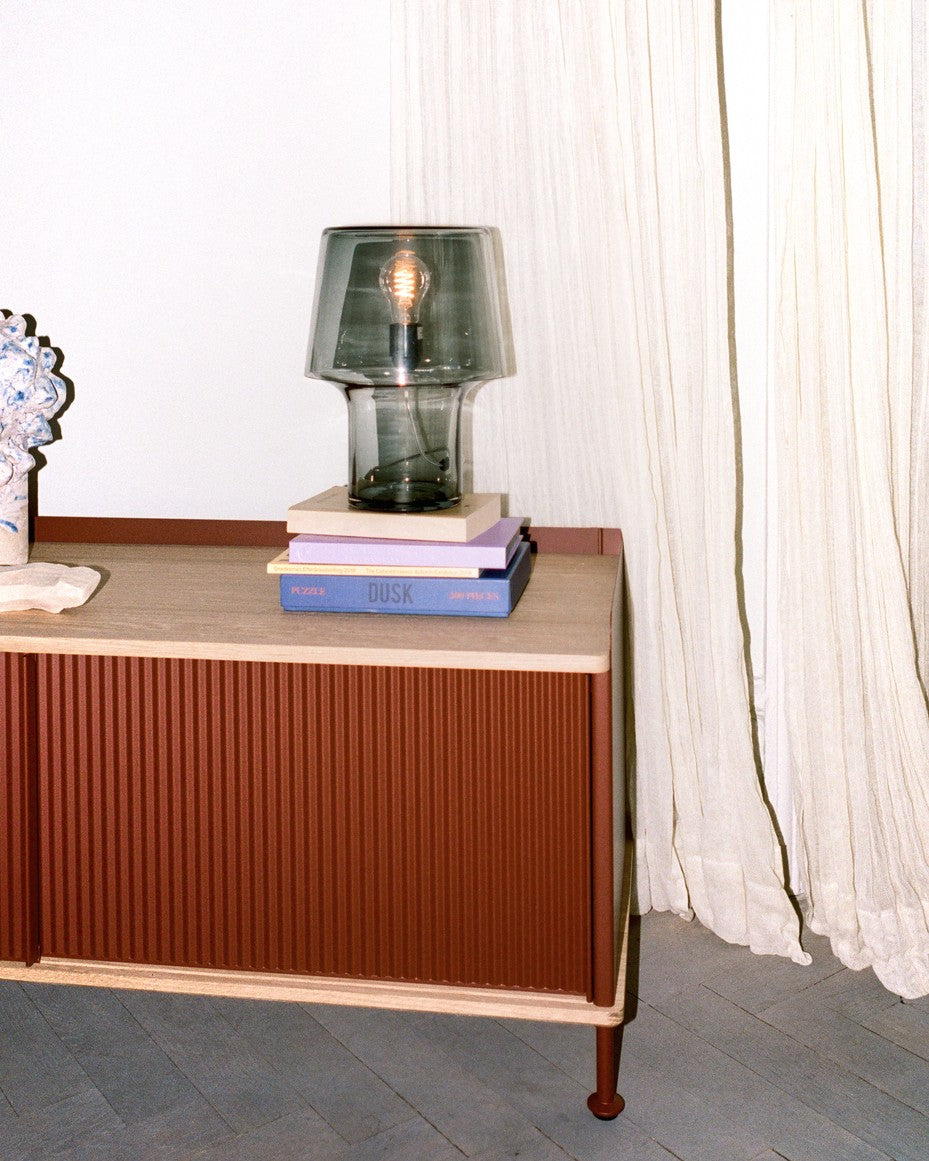 ENFOLD TV Cabinet Burgundy with Oak Top
