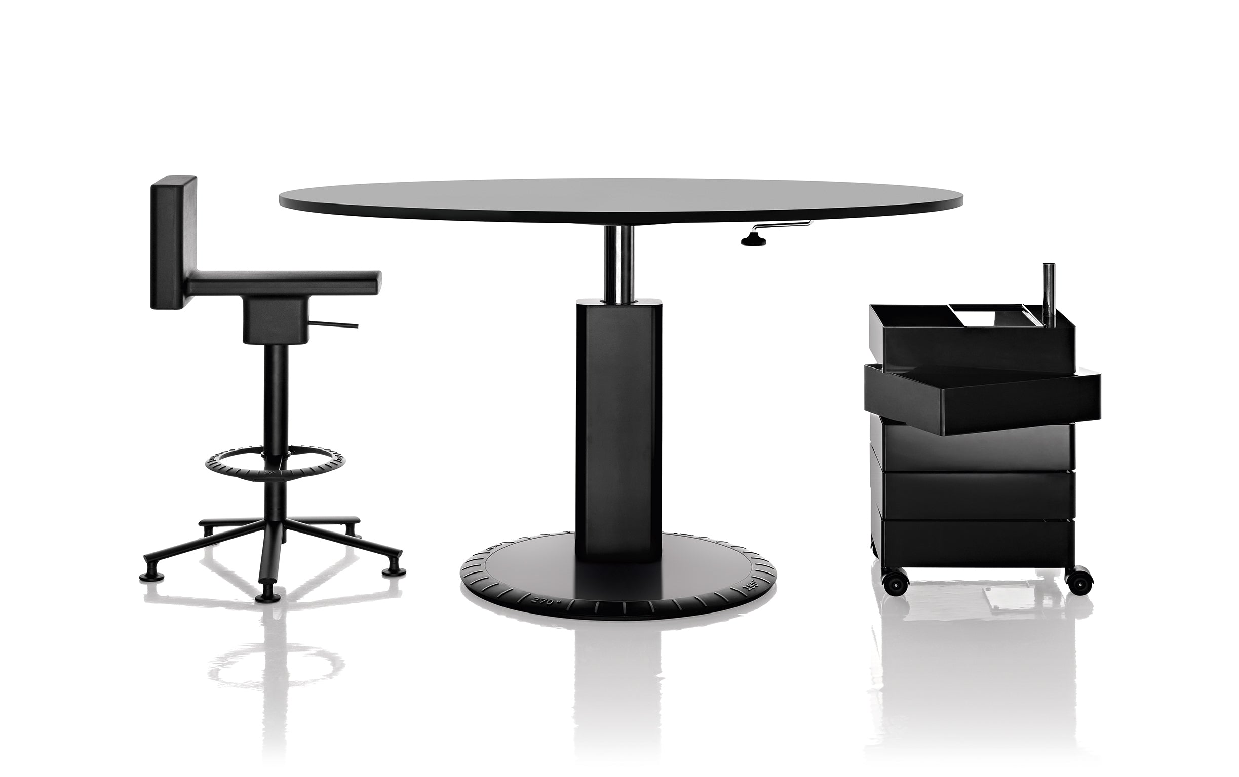 Runder höhenverstellbarer Tisch 360° schwarz