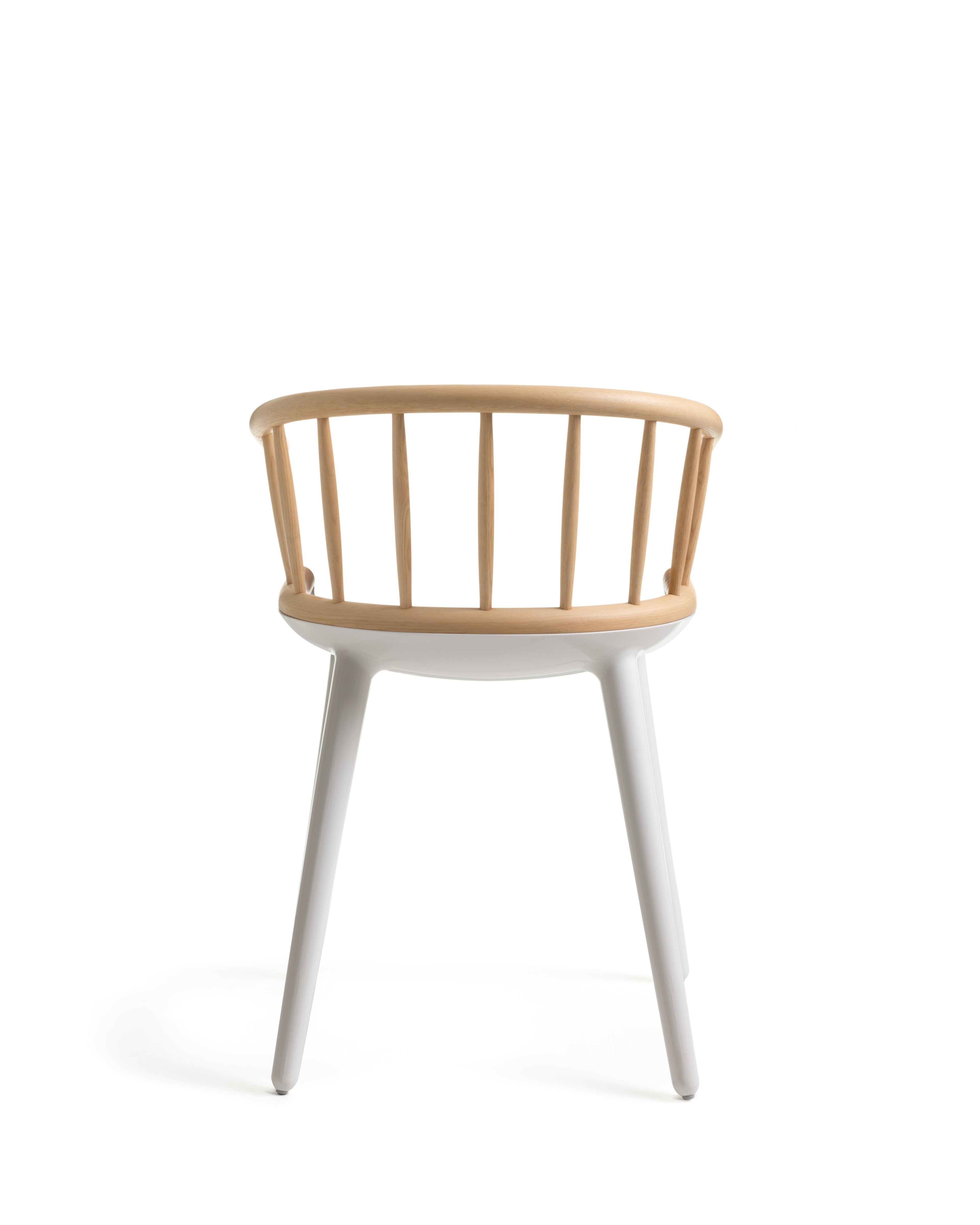 CYBORG STICK chair with a white base and ash wood.
