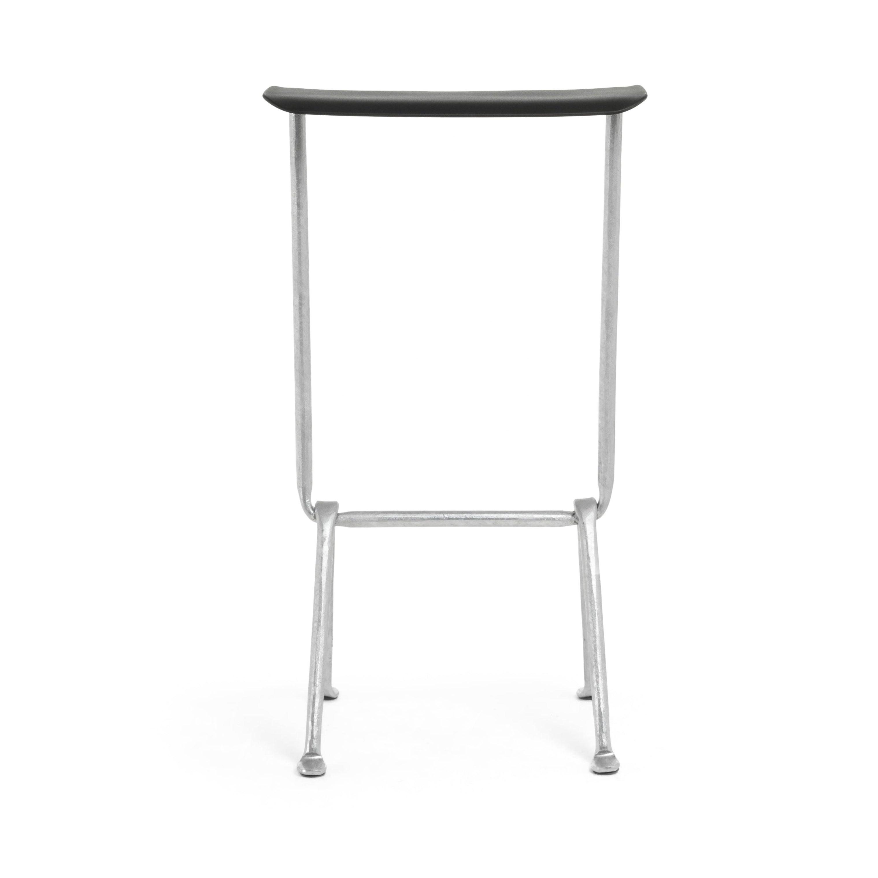 OFFICINA bar stool with a metal base and black leather seat