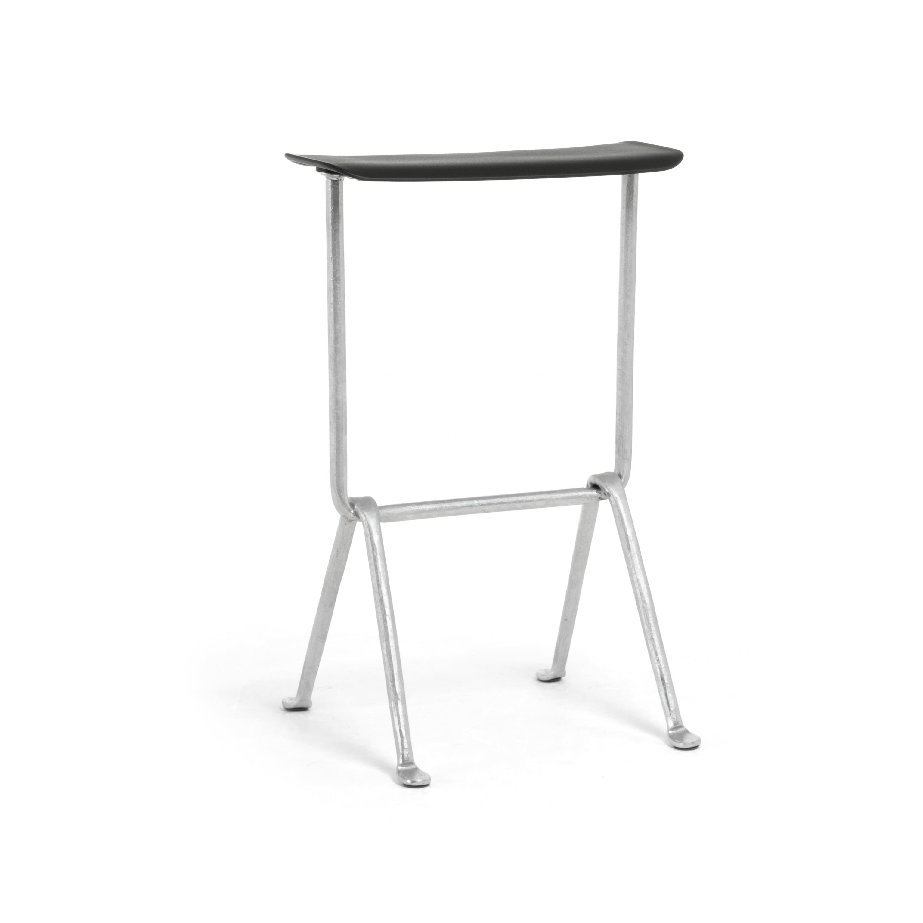 OFFICINA bar stool with a metal base and black leather seat