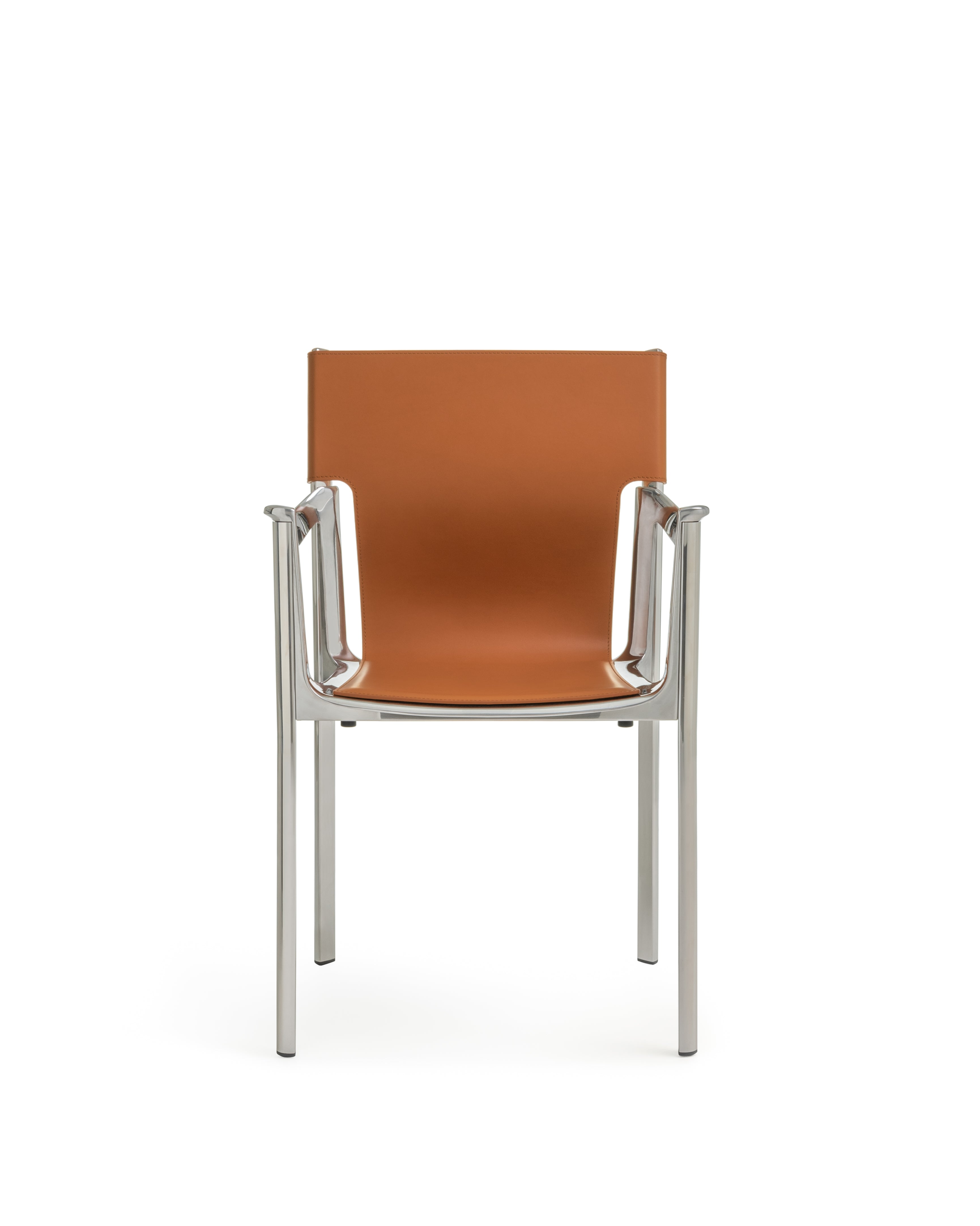 VENICE chair in cognac leather with a polished base