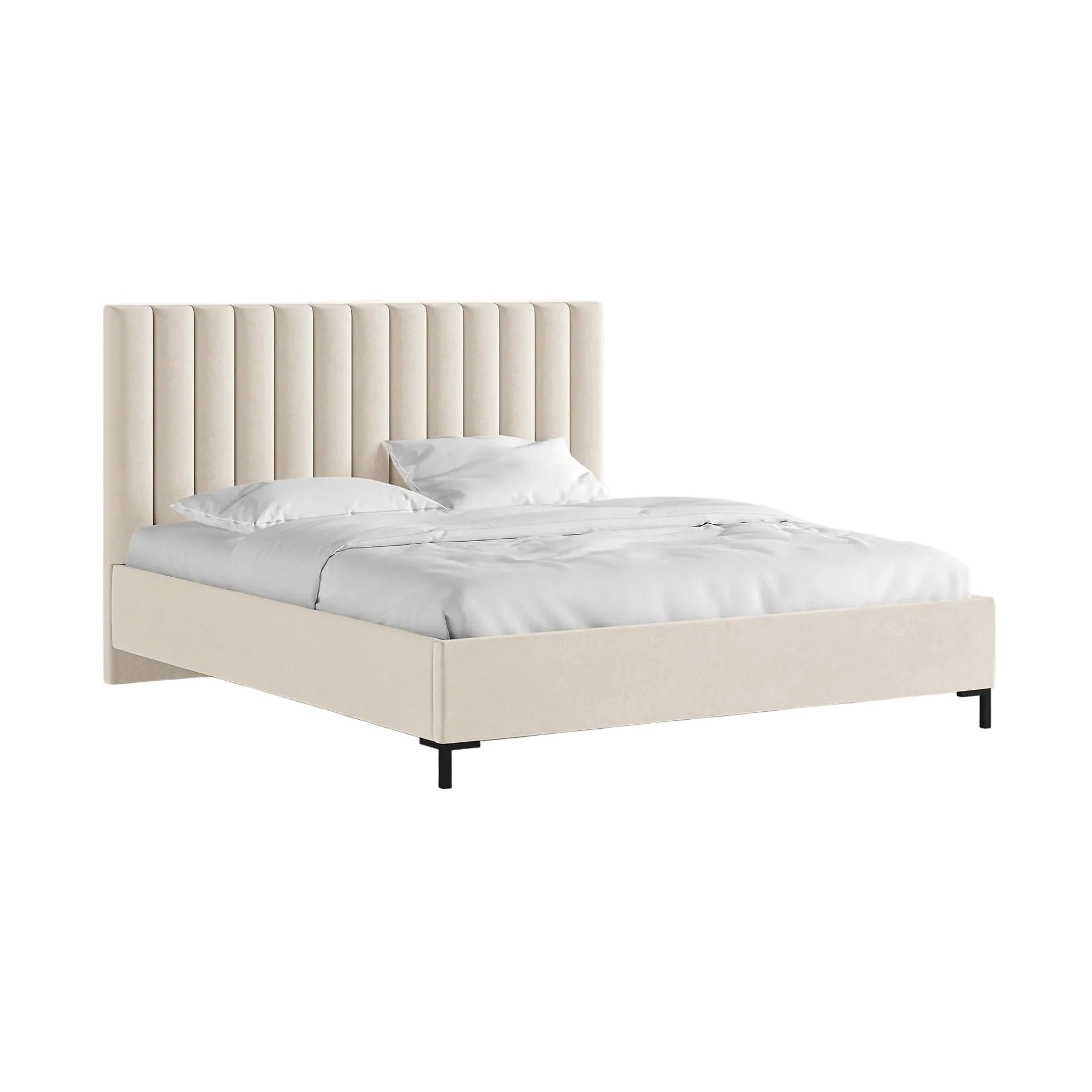 Velvet bed with storage for bedding ALLISON light beige