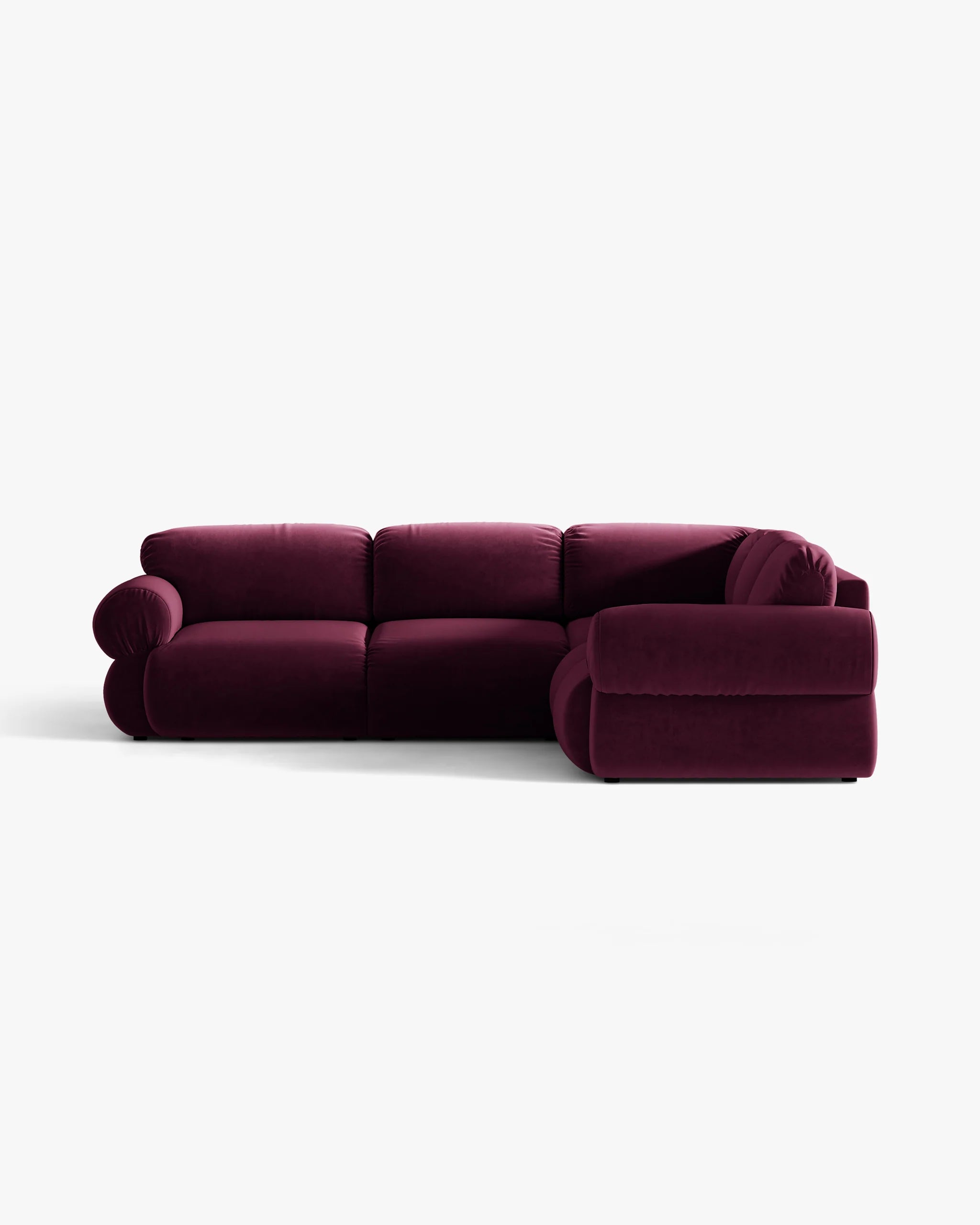 Symmetrical velvet corner sofa OPHELIA in burgundy