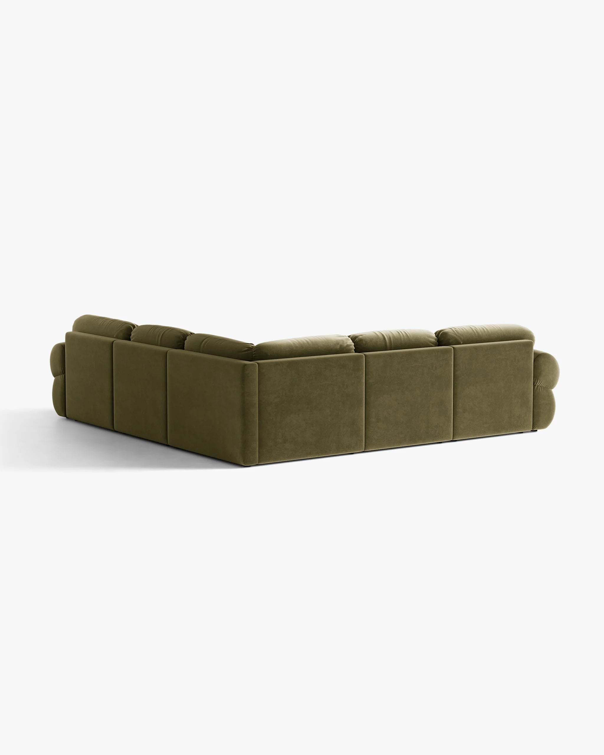 Symmetrical velvet corner sofa OPHELIA in olive green
