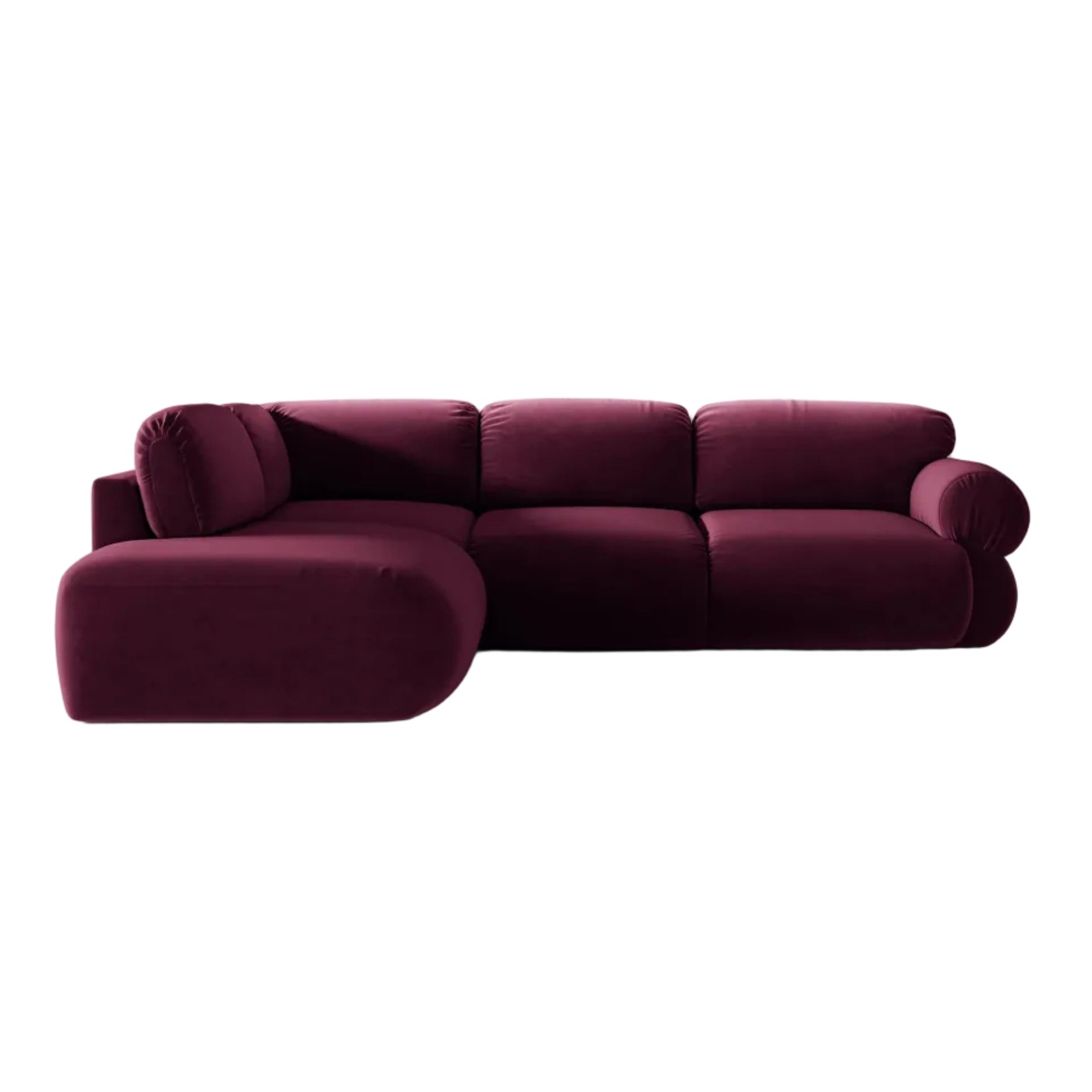Left-facing velvet corner sofa OPHELIA in burgundy