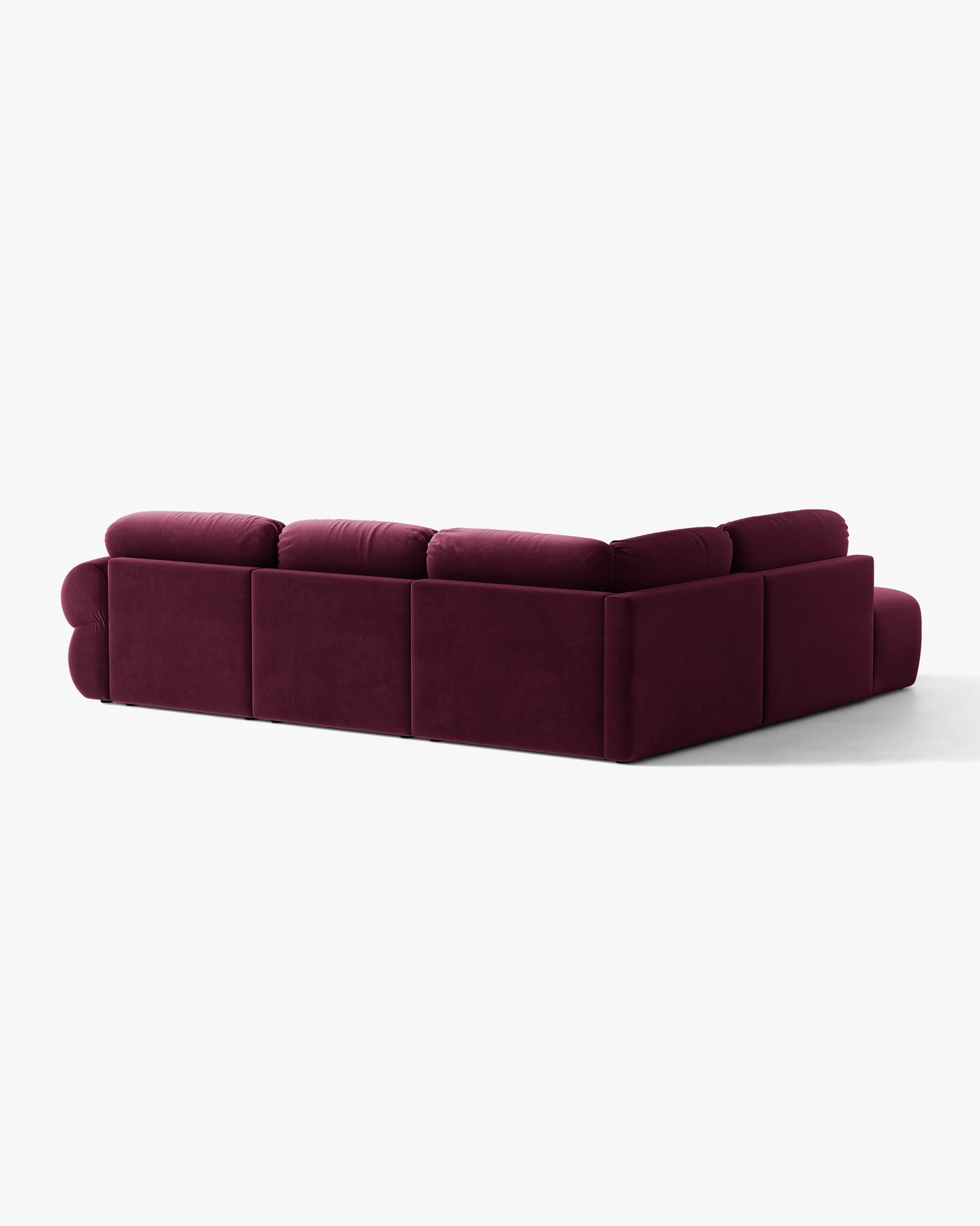 Left-facing velvet corner sofa OPHELIA in burgundy