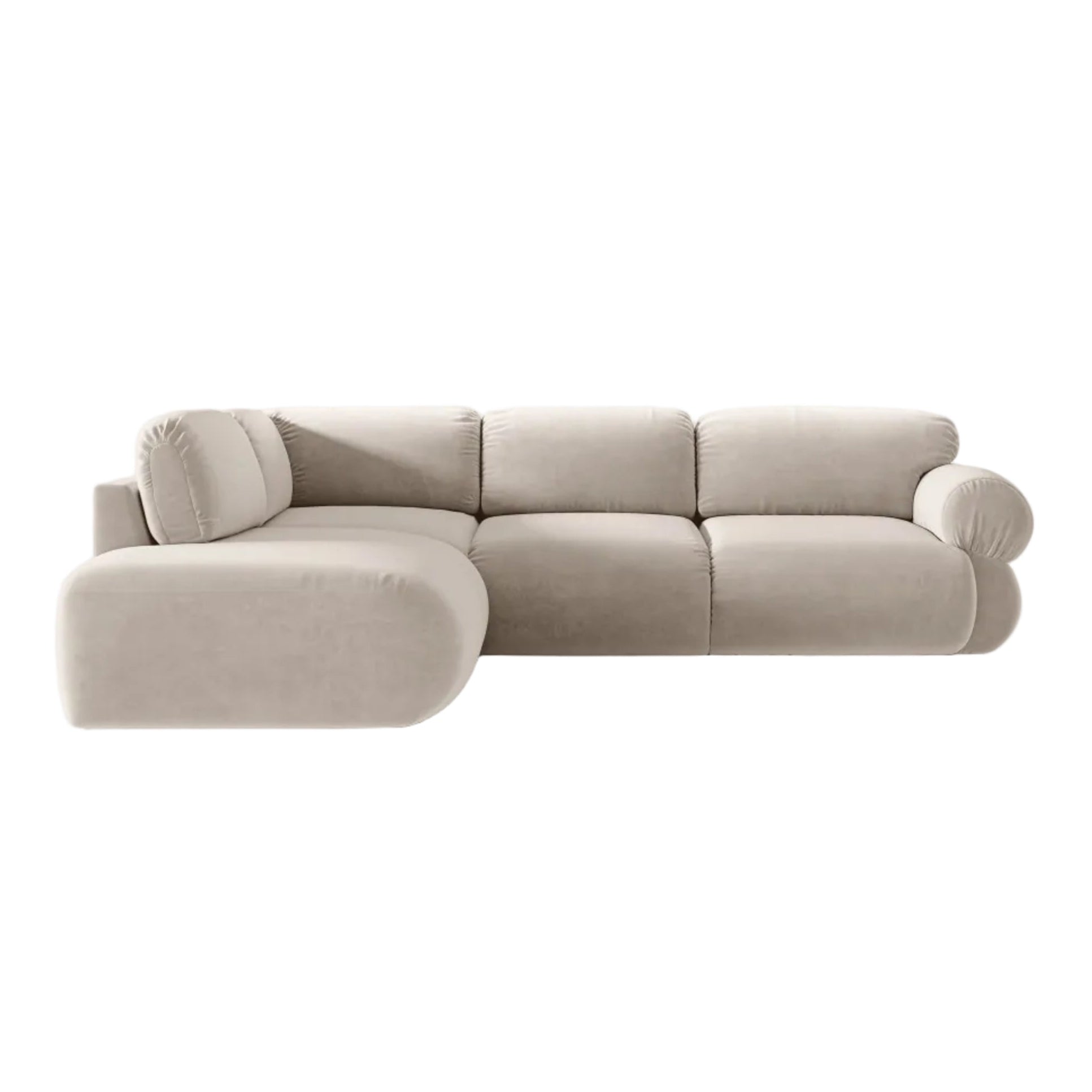 Velvet left-facing corner sofa OPHELIA in beige