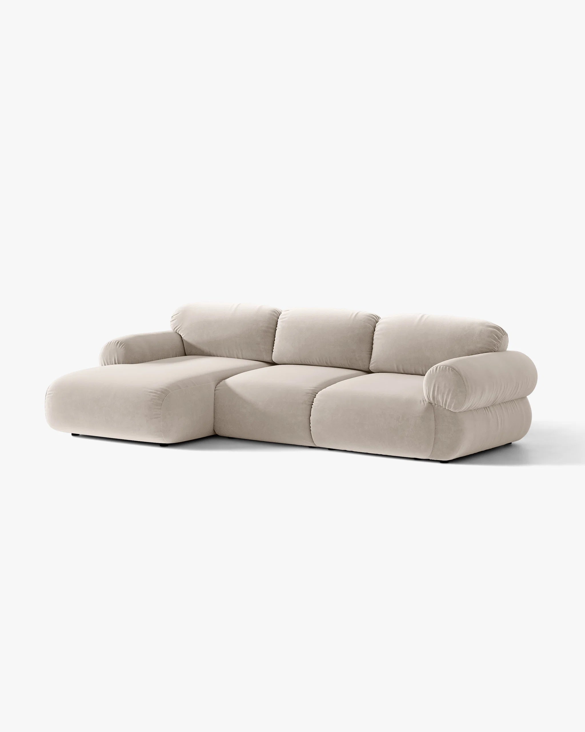 Beige Left-Facing Velvet 3-Seater Sofa OPHELIA