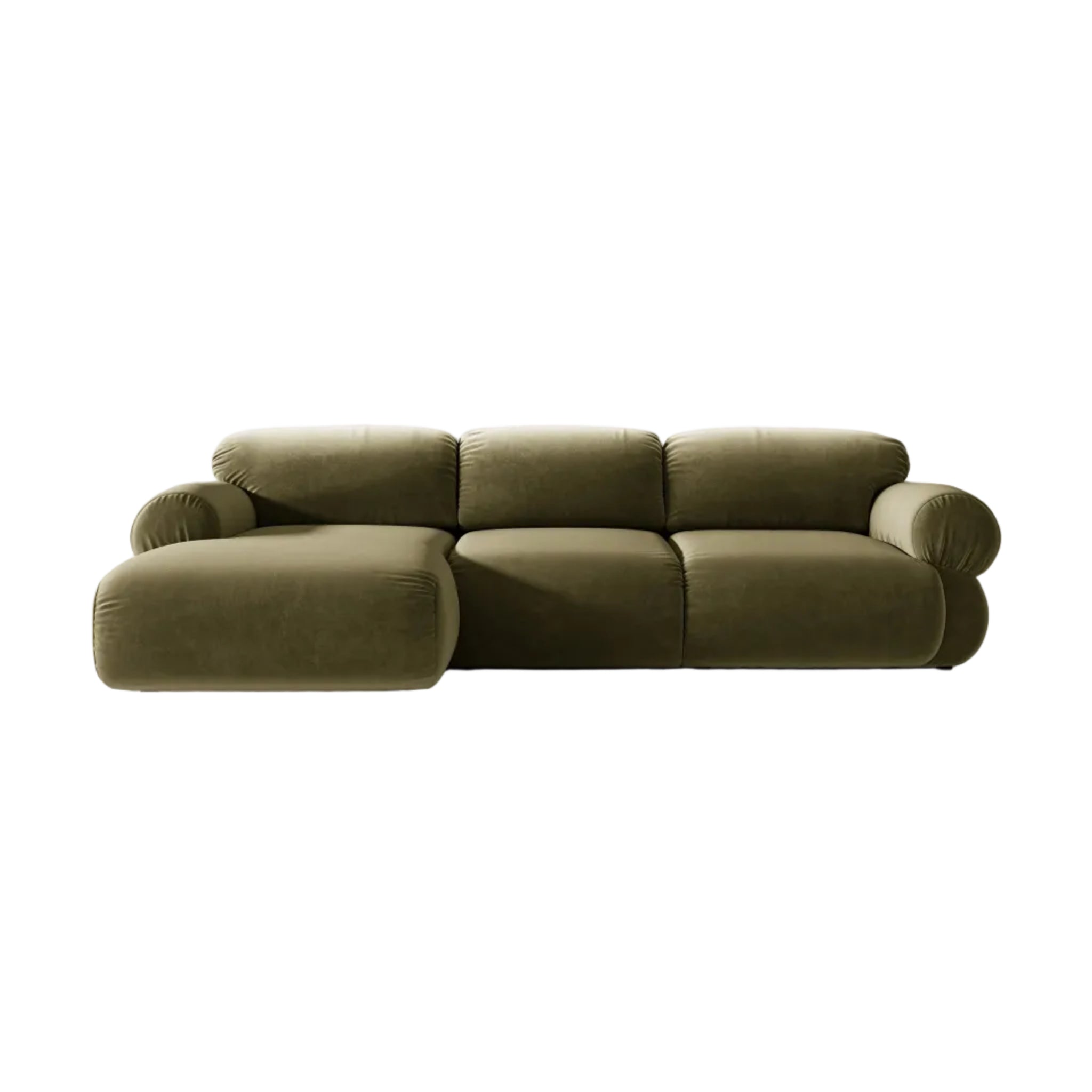 3-Seater Velvet Left-Arm Sofa OPHELIA in Olive Green
