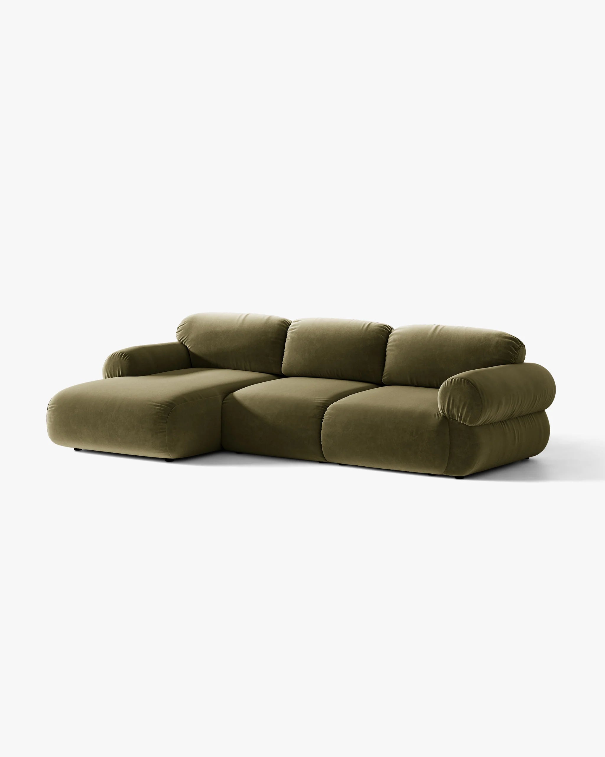 3-Seater Velvet Left-Arm Sofa OPHELIA in Olive Green
