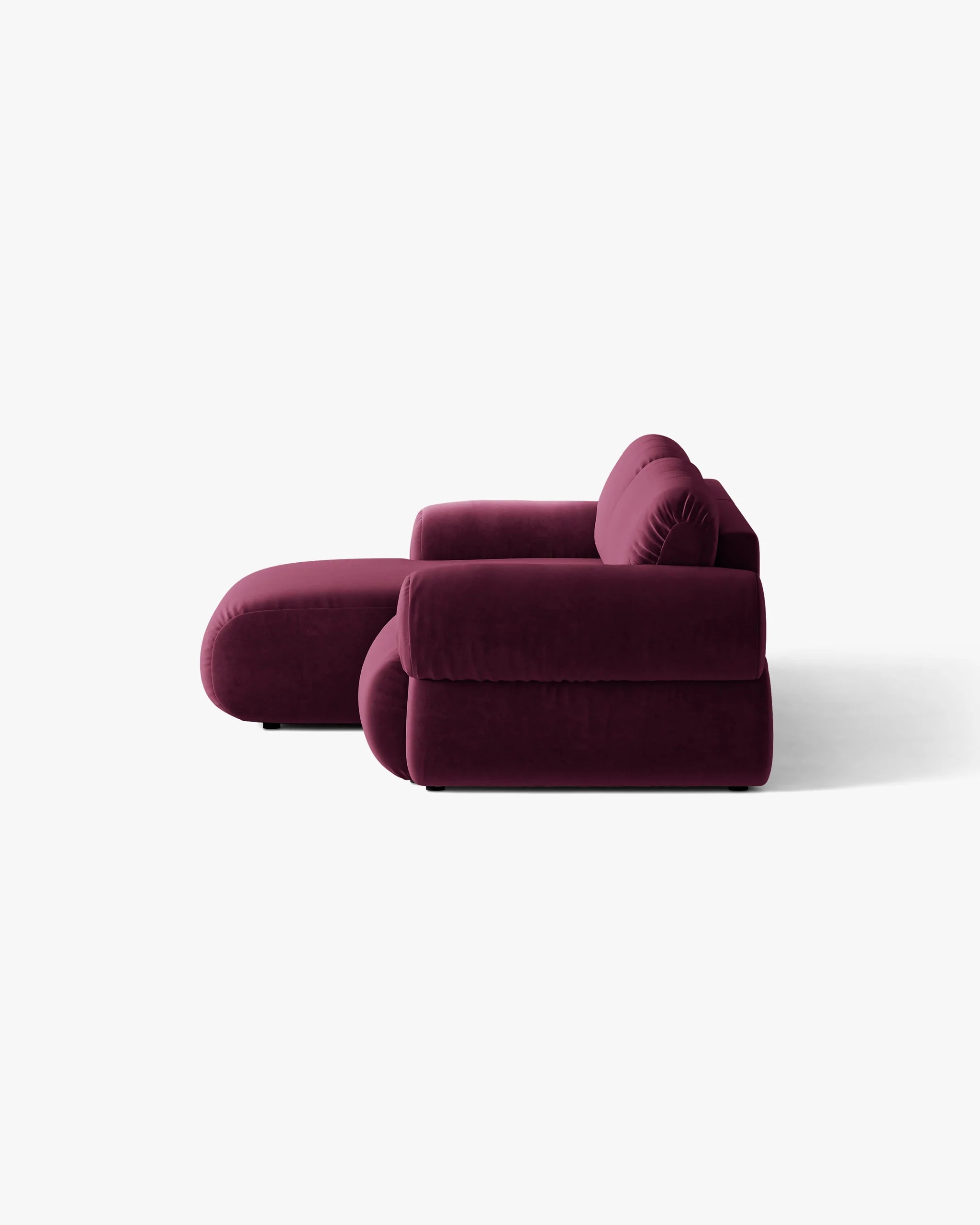 Left-facing velvet 2-seater corner sofa OPHELIA in burgundy