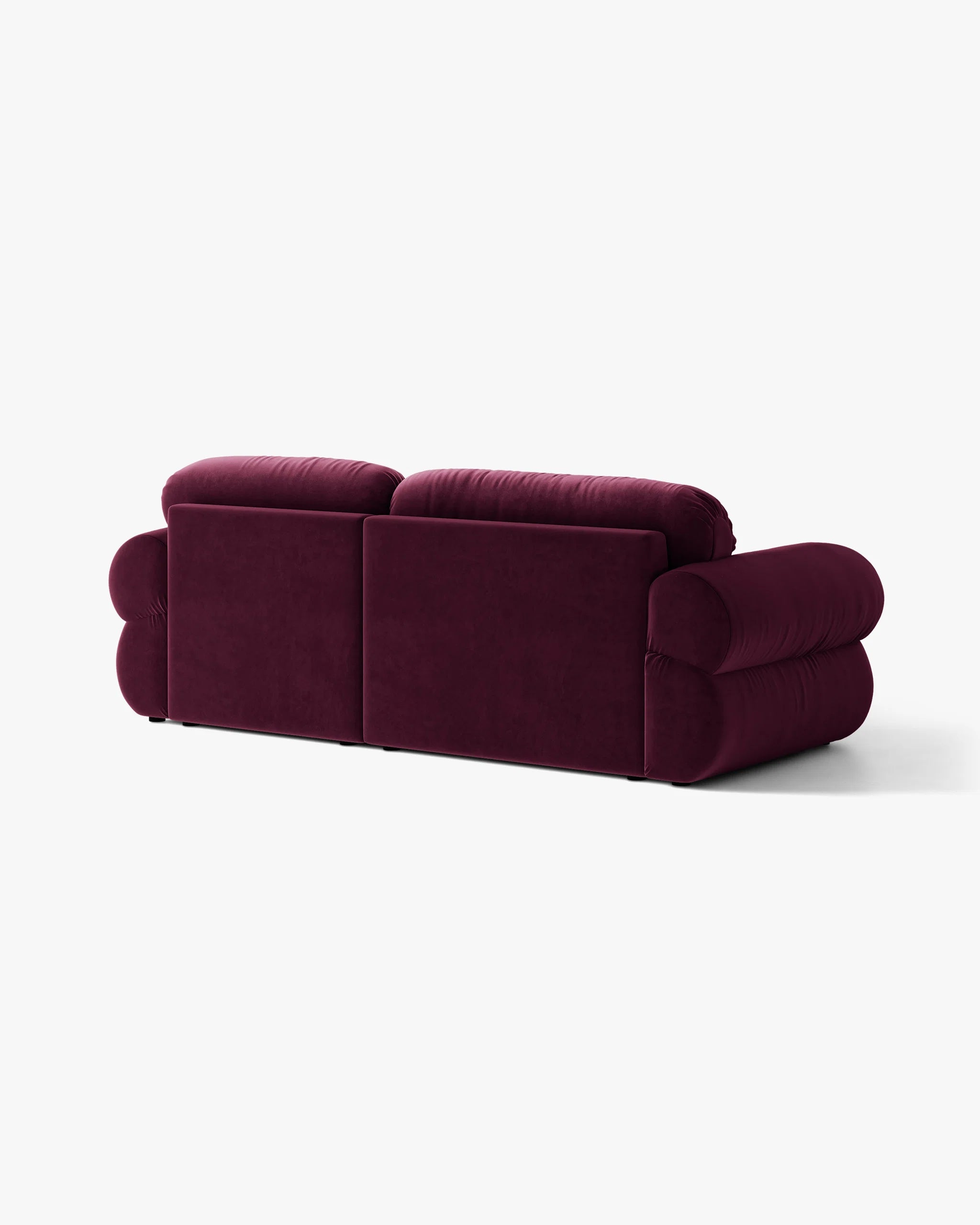 Left-facing velvet 2-seater corner sofa OPHELIA in burgundy